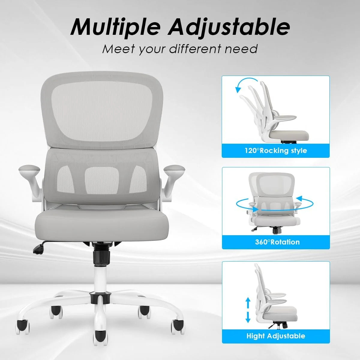 Farini Ergonomic Office Chair, Mesh Desk Chair with Lumbar Support, Comfy Computer Desk Chair with Flip Armrest Rolling Wheels for Home Study Room Office