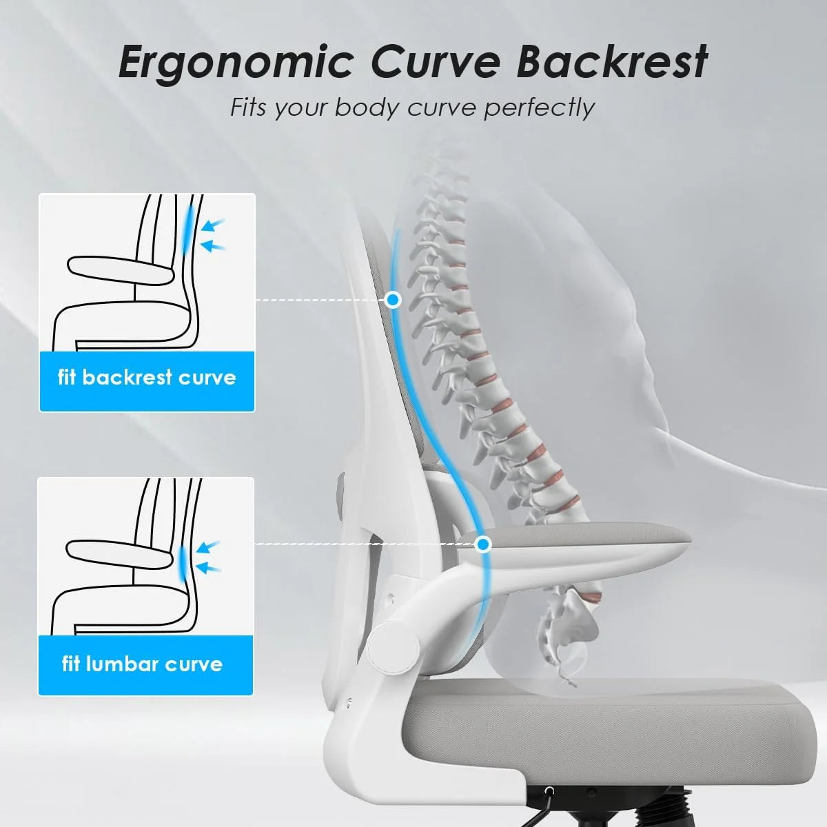Farini Ergonomic Office Chair, Mesh Desk Chair with Lumbar Support, Comfy Computer Desk Chair with Flip Armrest Rolling Wheels for Home Study Room Office