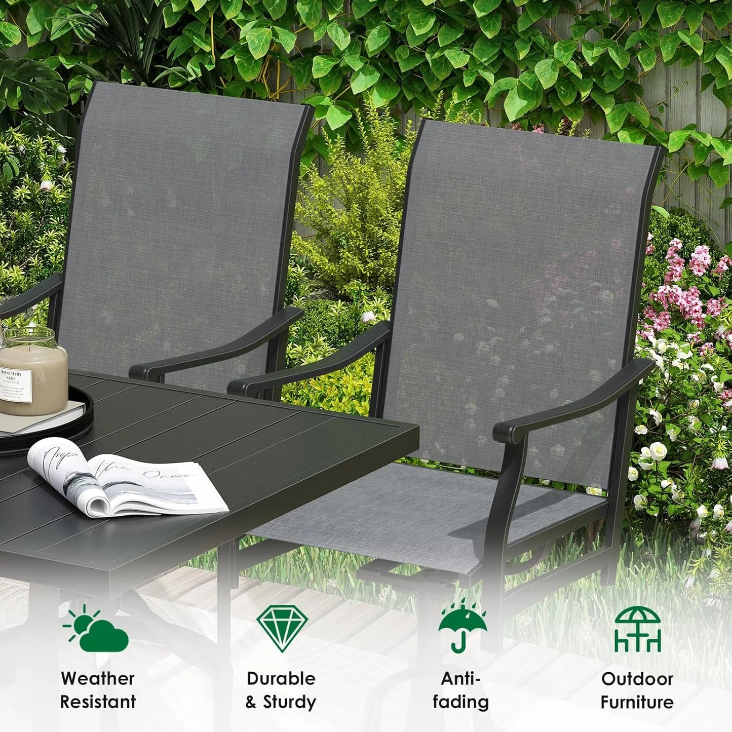Farini Outdoor Dining Chairs Set, 360°Swivel Patio Dining Chair with Textilene Fabric, Outdoor Metal Armchair All Weather Resistant, Ergonomic Comfort, Perfect for Patio, Backyard, Balcony