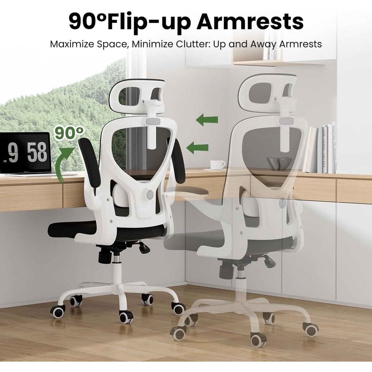 Farini Ergonomic Office Chair,Home Office Desk Chair with Adjustable Lumbar Support and Armrests,Comfy Computer Desk Chair with Headrest,for Home and Office