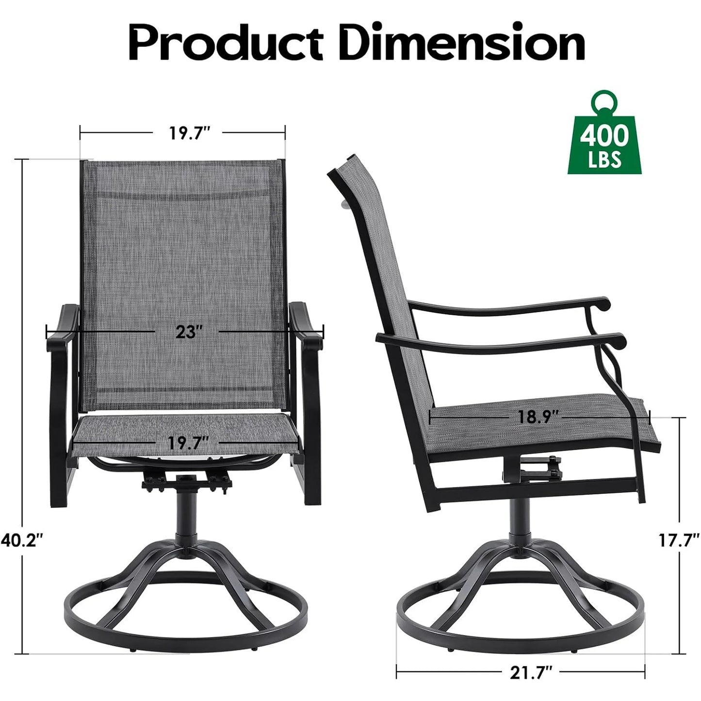 Farini Outdoor Dining Chairs Set, 360°Swivel Patio Dining Chair with Textilene Fabric, Outdoor Metal Armchair All Weather Resistant, Ergonomic Comfort, Perfect for Patio, Backyard, Balcony