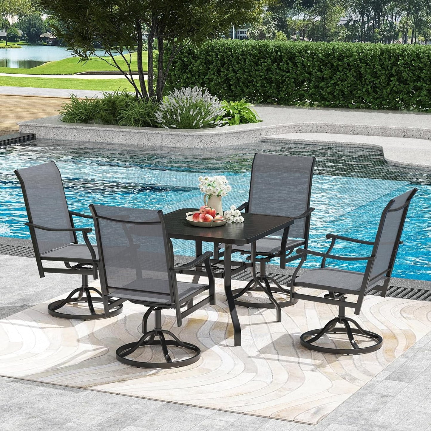Farini Outdoor Dining Chairs Set, 360°Swivel Patio Dining Chair with Textilene Fabric, Outdoor Metal Armchair All Weather Resistant, Ergonomic Comfort, Perfect for Patio, Backyard, Balcony