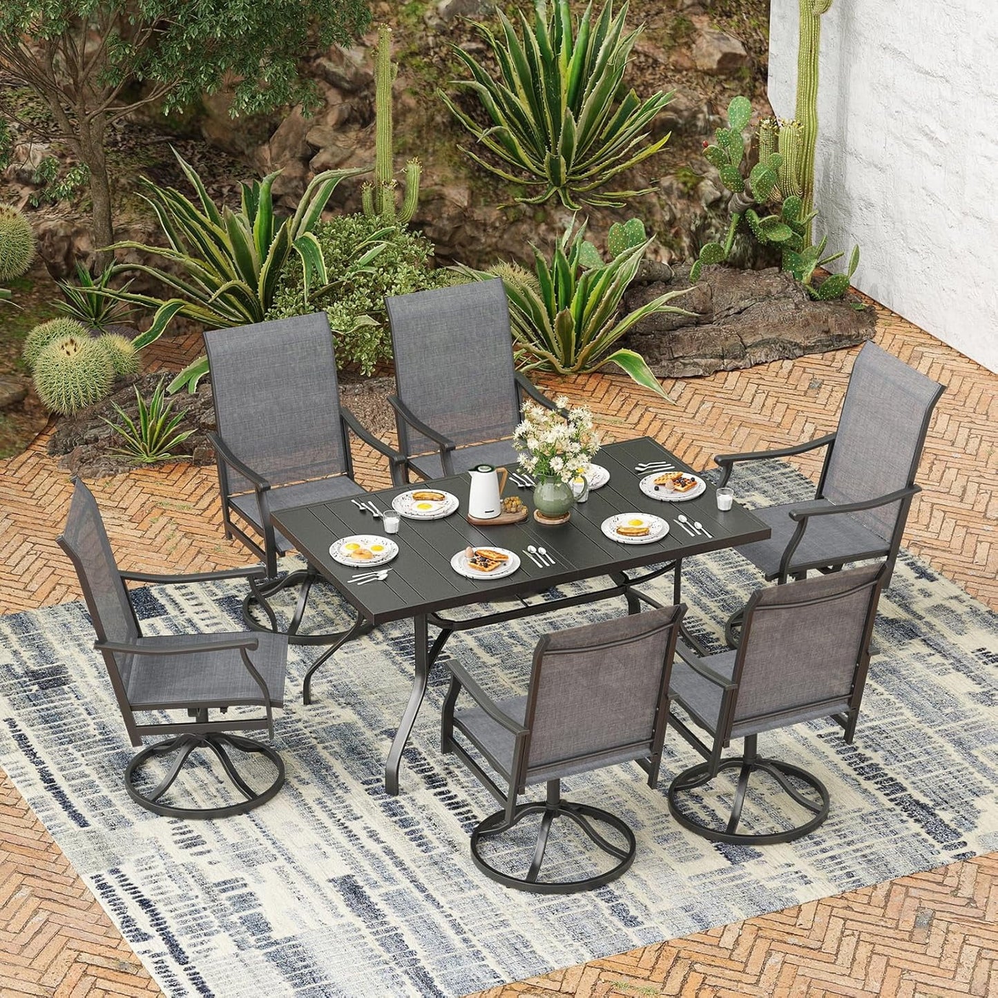 Farini Outdoor Dining Chairs Set, 360°Swivel Patio Dining Chair with Textilene Fabric, Outdoor Metal Armchair All Weather Resistant, Ergonomic Comfort, Perfect for Patio, Backyard, Balcony