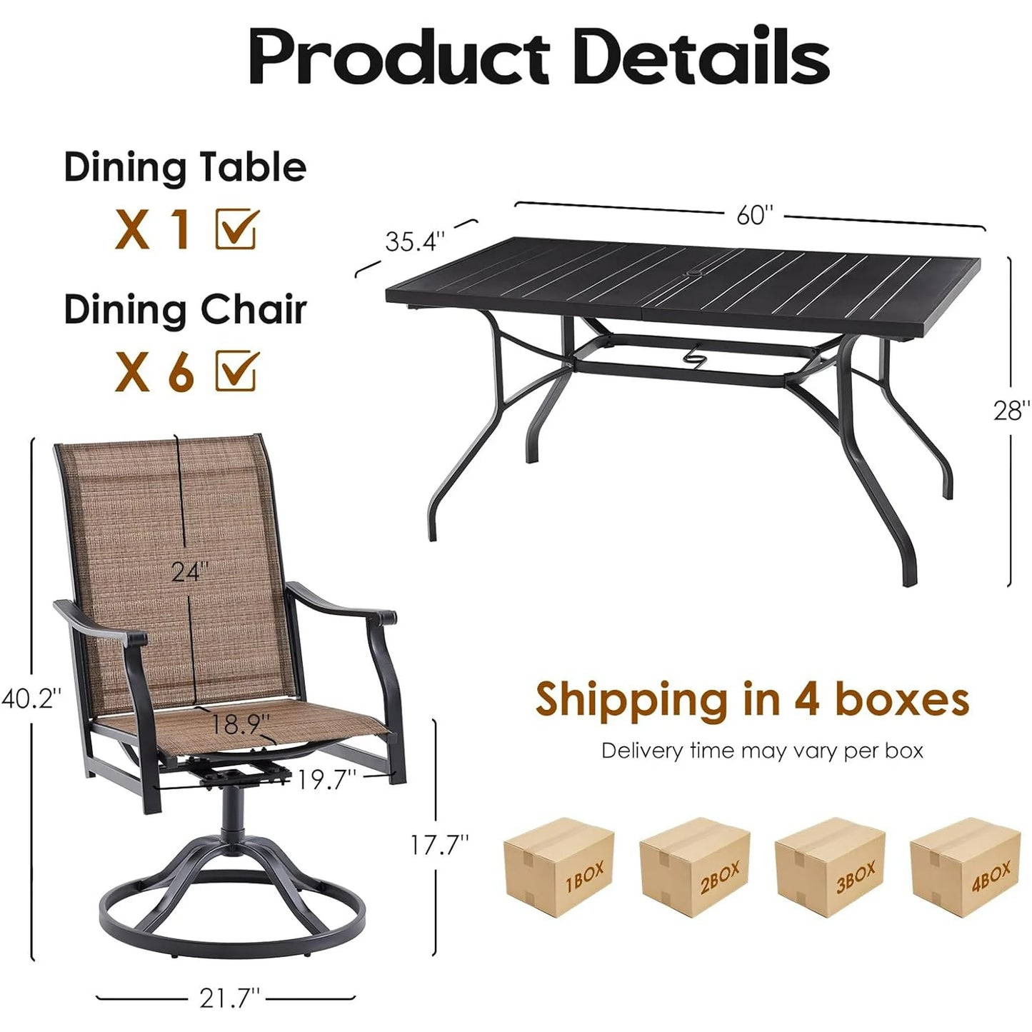 Farini Outdoor Dining Chairs Set, 360°Swivel Patio Dining Chair with Textilene Fabric, Outdoor Metal Armchair All Weather Resistant, Ergonomic Comfort, Perfect for Patio, Backyard, Balcony