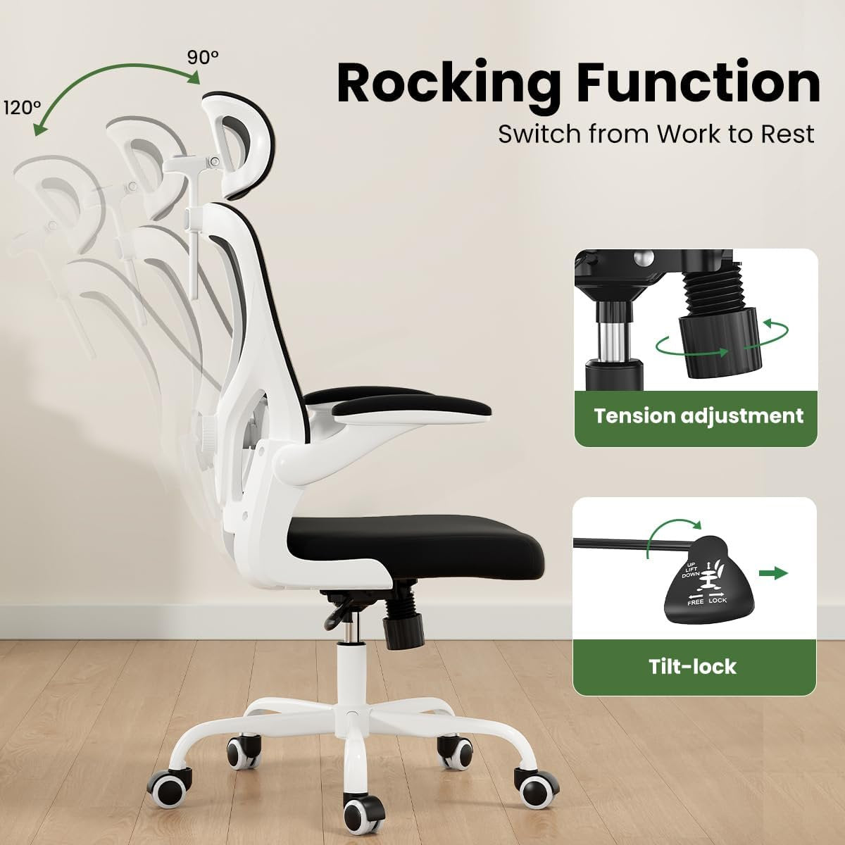 Farini Ergonomic Office Chair,Home Office Desk Chair with Adjustable Lumbar Support and Armrests,Comfy Computer Desk Chair with Headrest,for Home and Office