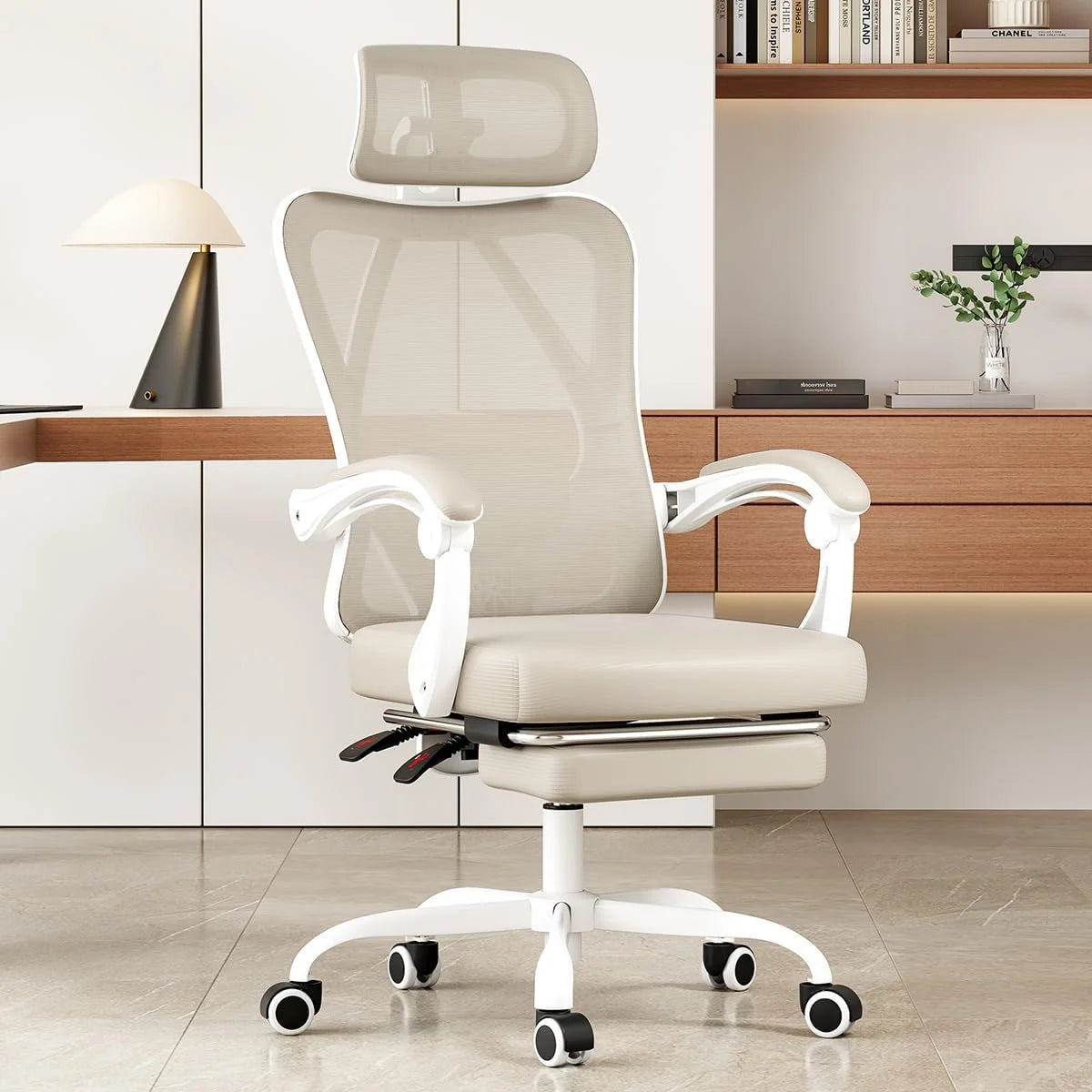 Farini Ergonomic Office Chair with Footrest, Mesh Office Desk Chair with Headrest, High Back Computer Chair with Adjustable Lumbar Support for Home Office Study Room Bedroom