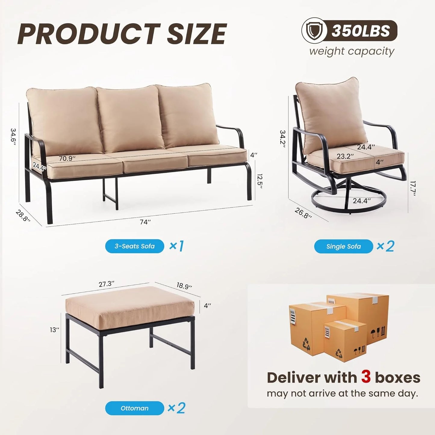 Farini Small Patio Furniture Set of 2, Outdoor Swivel and Rocking Patio Chairs, Metal Outdoor Swivel Chair Sofa with 4" Thick Cushions, Bistro Set for Porch, Balcony, and Backyard