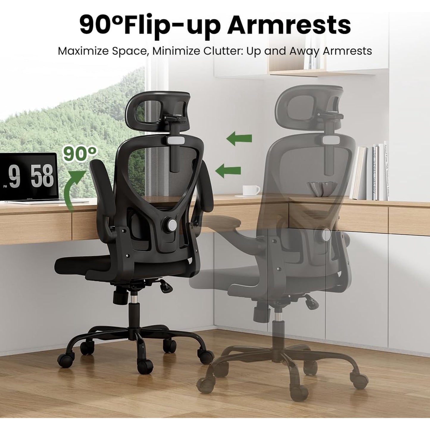 Farini Ergonomic Office Chair,Home Office Desk Chair with Adjustable Lumbar Support and Armrests,Comfy Computer Desk Chair with Headrest,for Home and Office