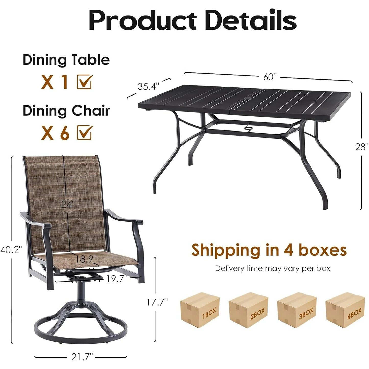 Farini Outdoor Dining Chairs Set, 360°Swivel Patio Dining Chair with Textilene Fabric, Outdoor Metal Armchair All Weather Resistant, Ergonomic Comfort, Perfect for Patio, Backyard, Balcony