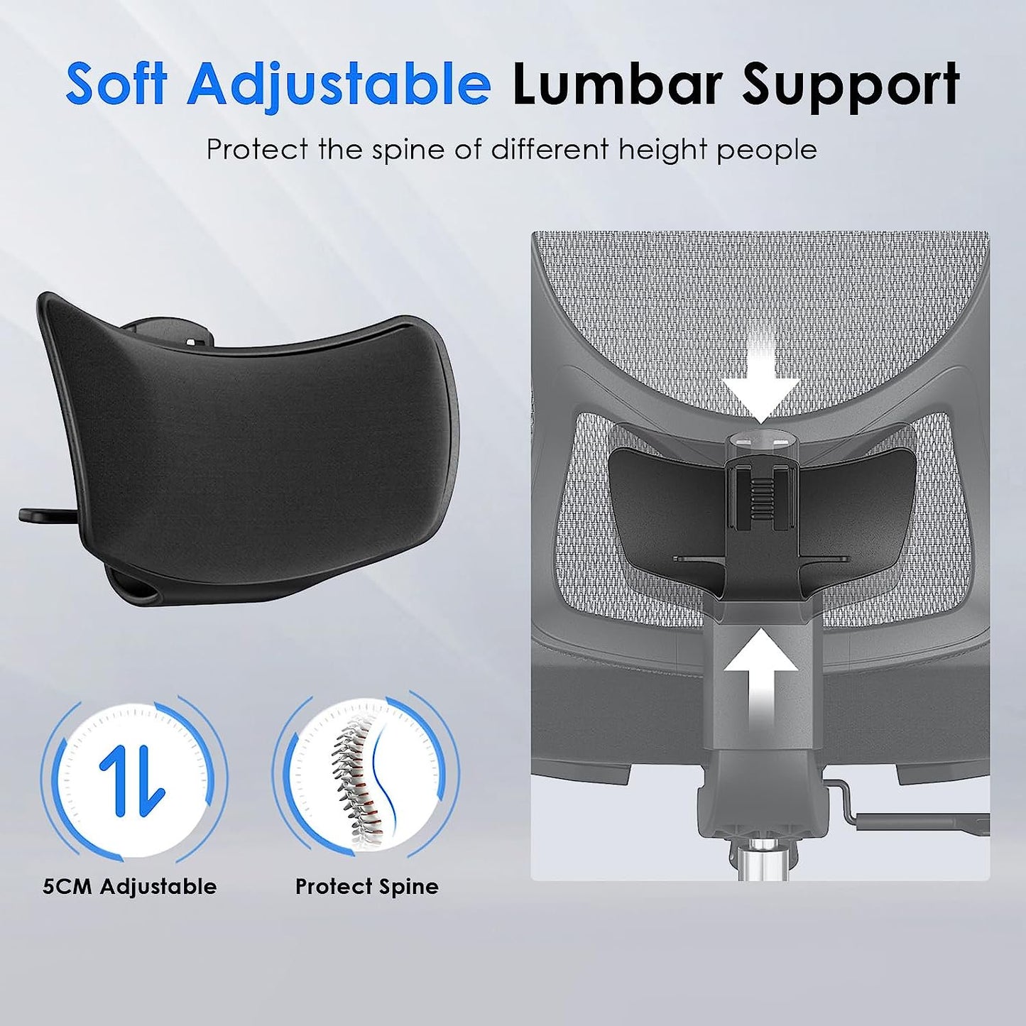 Farini Ergonomic Mesh Office Chair, Computer Desk Chair Ergonomic with Headrest, Adjustable Lumbar Support and 3D Armrests, High Back Office Chair