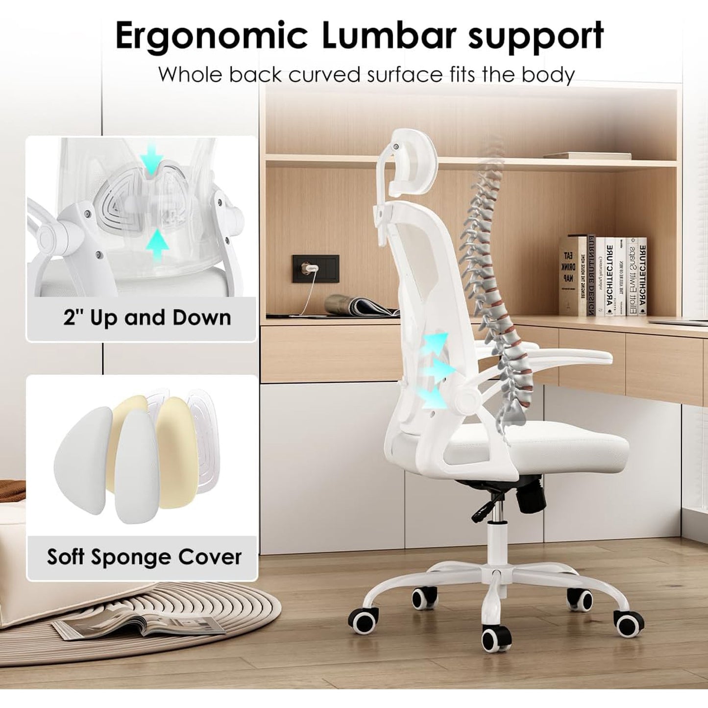 Farini Ergonomic Office Chair, Home Office Desk Chair with Headrest, High Back Computer Chair with Armrests and Adjustable Lumbar Support.for Home Office Study Room Bedroom