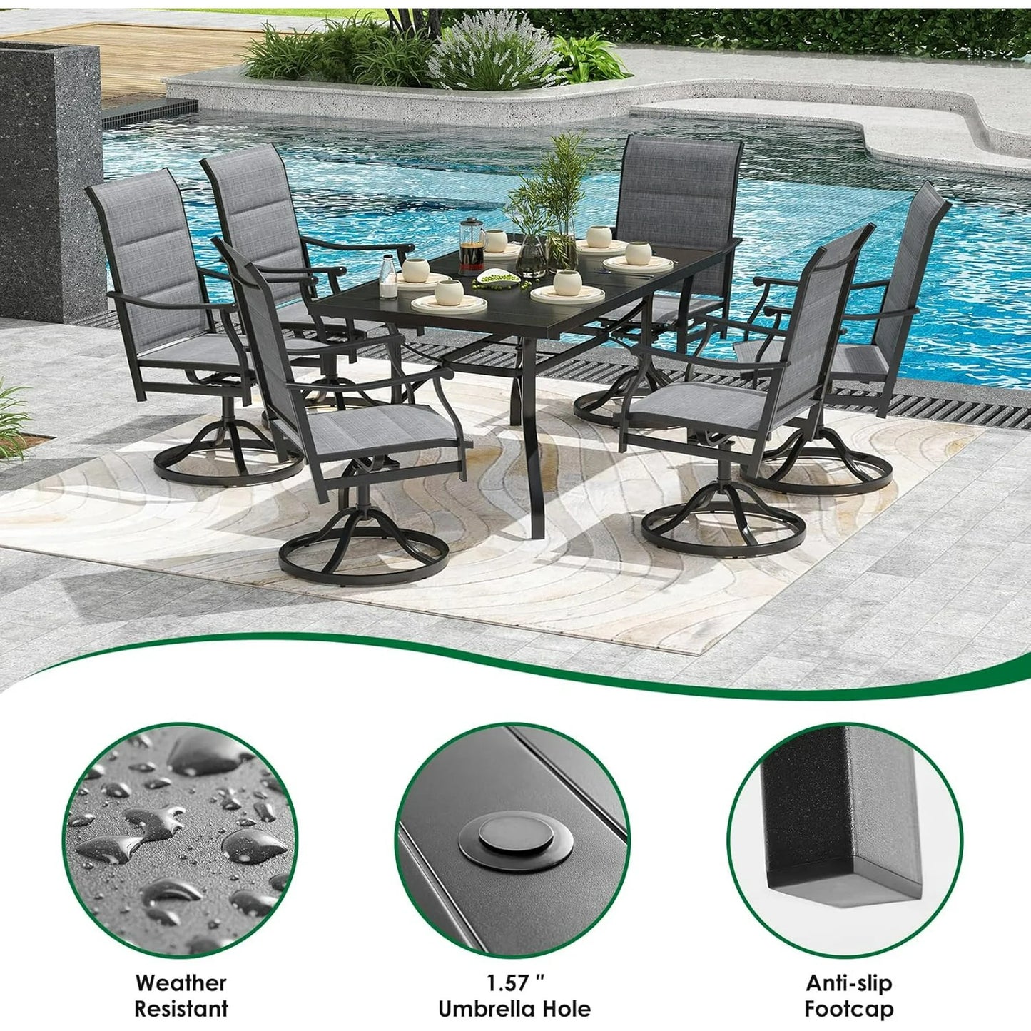 Farini Outdoor Dining Chairs Set, 360°Swivel Patio Dining Chair with Textilene Fabric, Outdoor Metal Armchair All Weather Resistant, Ergonomic Comfort, Perfect for Patio, Backyard, Balcony
