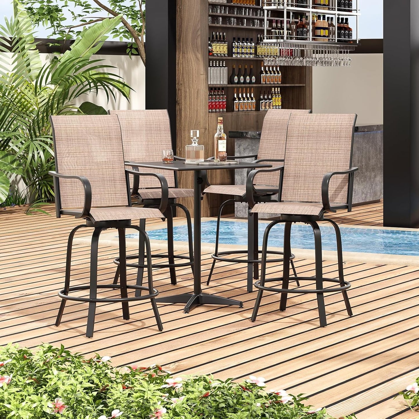 Farini Outdoor Bar Stools Set, 360°Swivel Patio Barstools with Textile Fabric,Ergonomic Comfort Bar Height Tall Outdoor Stools for Balcony