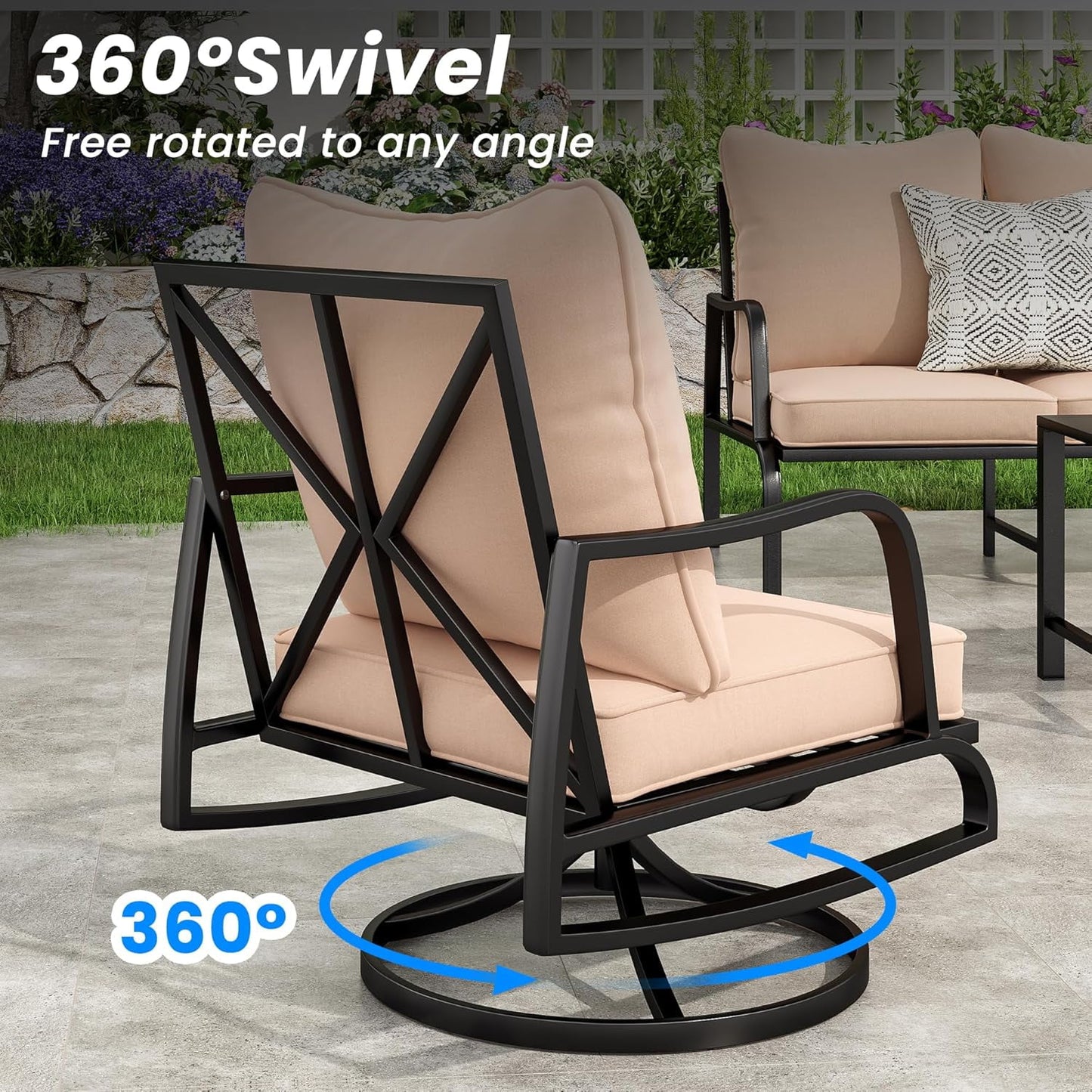 Farini Small Patio Furniture Set of 2, Outdoor Swivel and Rocking Patio Chairs, Metal Outdoor Swivel Chair Sofa with 4" Thick Cushions, Bistro Set for Porch, Balcony, and Backyard