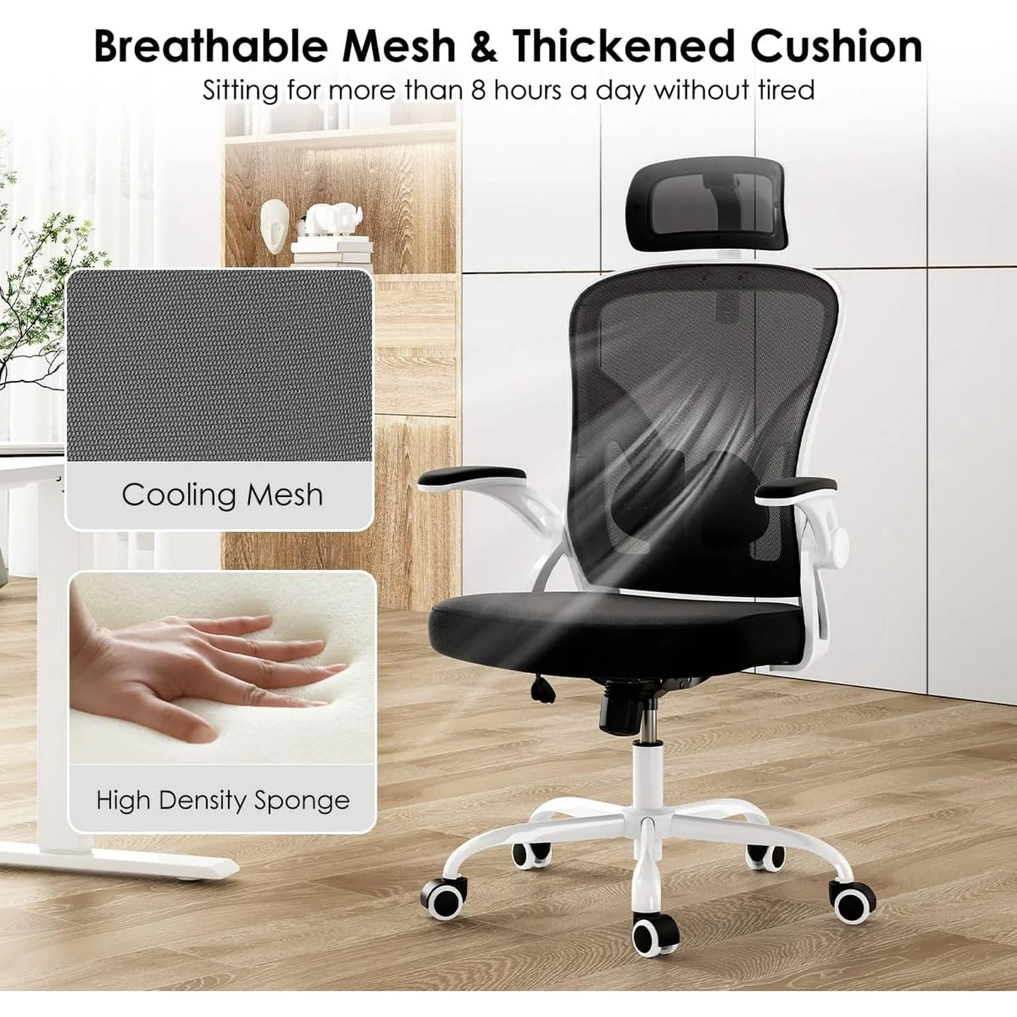 Farini Ergonomic Office Chair, Home Office Desk Chair with Headrest, High Back Computer Chair with Armrests and Adjustable Lumbar Support.for Home Office Study Room Bedroom
