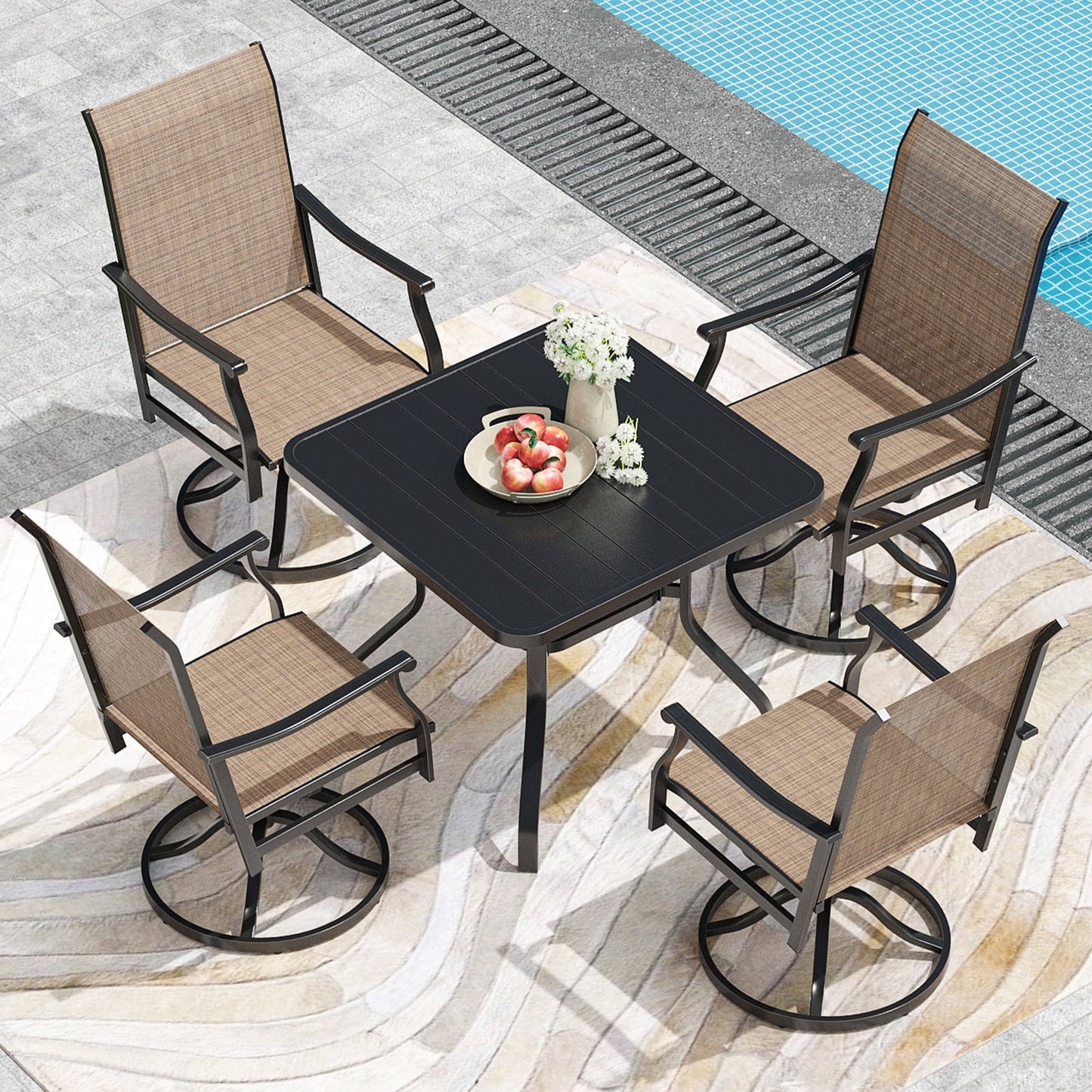 Farini Patio Dining Table, Square Outdoor Dining Table with 1.57" Umbrella Hole for Patio Graden Backyard and Poolside
