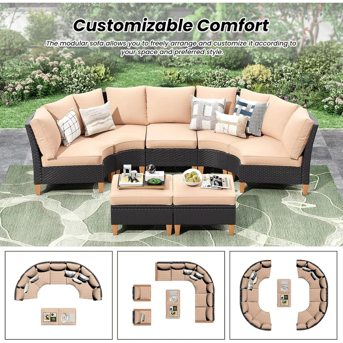 Farini Patio Furniture Set, Outdoor Sectional Furniture Set with Cushions, Wicker Patio Conversation Set Outdoor Sectional Sofa, All-Weather PE Rattan Sofa for Garden, Backyard and Poolside