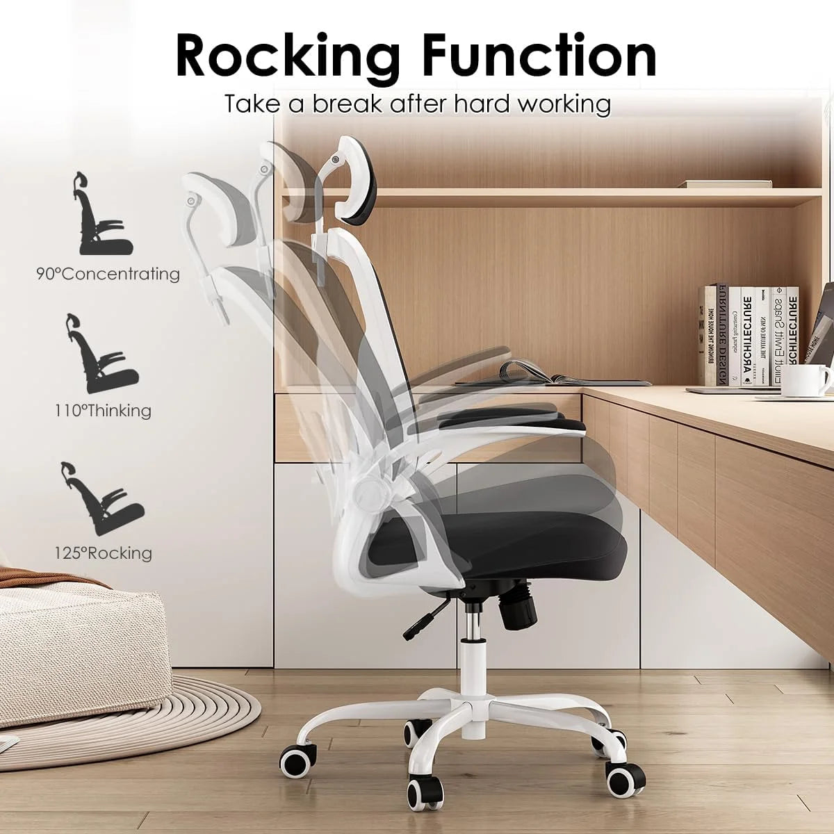Farini Ergonomic Office Chair, Home Office Desk Chair with Headrest, High Back Computer Chair with Armrests and Adjustable Lumbar Support.for Home Office Study Room Bedroom