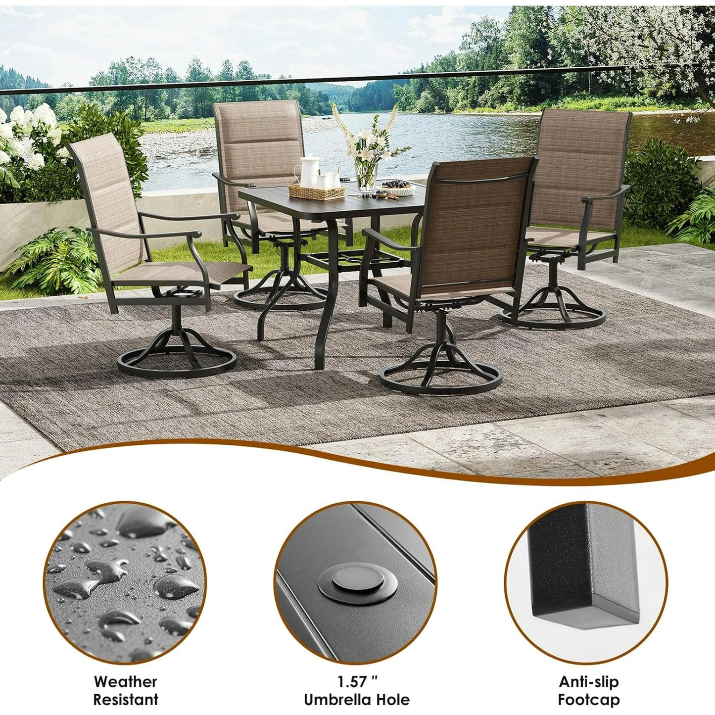 Farini Outdoor Dining Chairs Set, 360°Swivel Patio Dining Chair with Textilene Fabric, Outdoor Metal Armchair All Weather Resistant, Ergonomic Comfort, Perfect for Patio, Backyard, Balcony