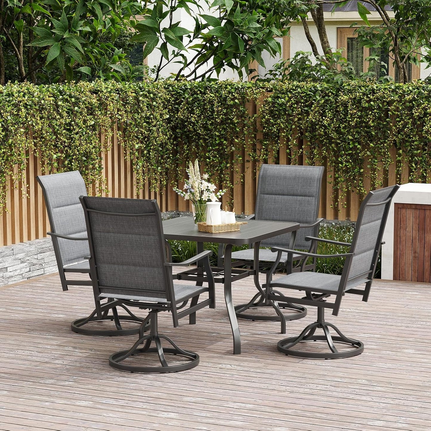 Farini Outdoor Dining Chairs Set, 360°Swivel Patio Dining Chair with Textilene Fabric, Outdoor Metal Armchair All Weather Resistant, Ergonomic Comfort, Perfect for Patio, Backyard, Balcony