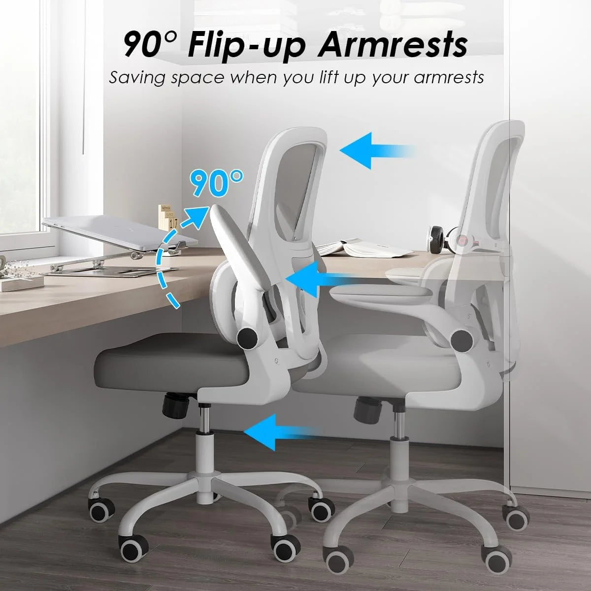 Farini Ergonomic Office Chair, Mesh Desk Chair with Lumbar Support, Comfy Computer Desk Chair with Flip Armrest Rolling Wheels for Home Study Room Office
