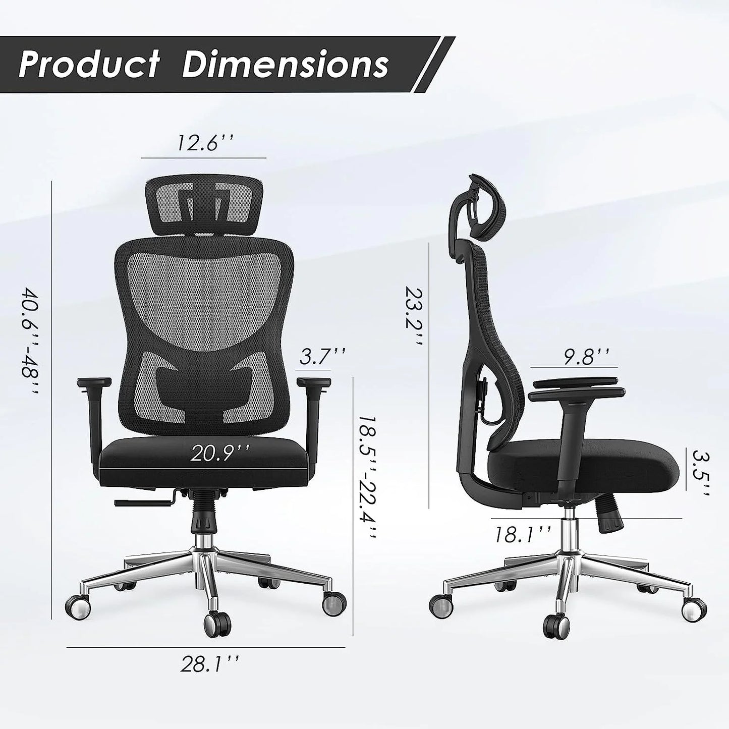 Farini Ergonomic Mesh Office Chair, Computer Desk Chair Ergonomic with Headrest, Adjustable Lumbar Support and 3D Armrests, High Back Office Chair