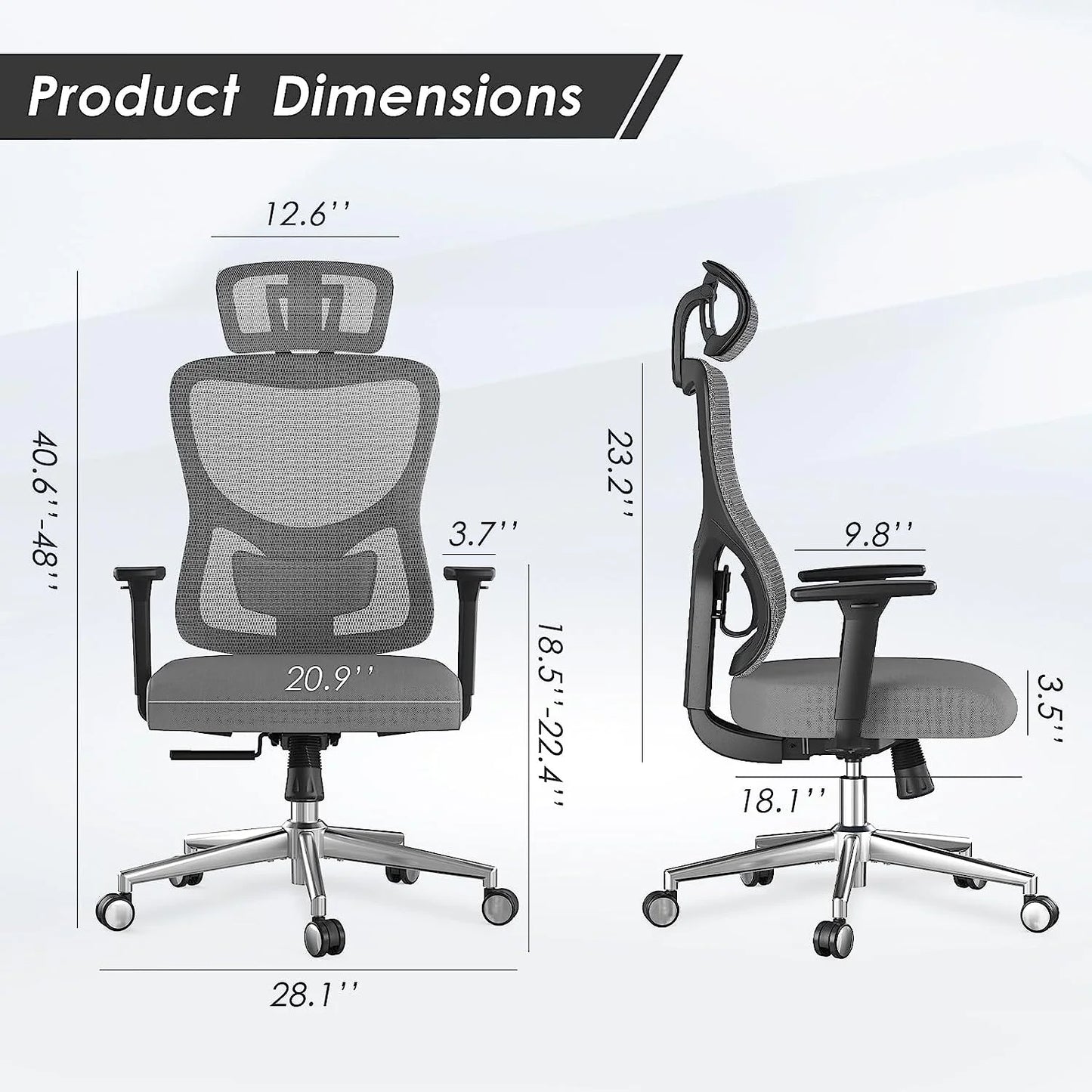 Farini Ergonomic Mesh Office Chair, Computer Desk Chair Ergonomic with Headrest, Adjustable Lumbar Support and 3D Armrests, High Back Office Chair