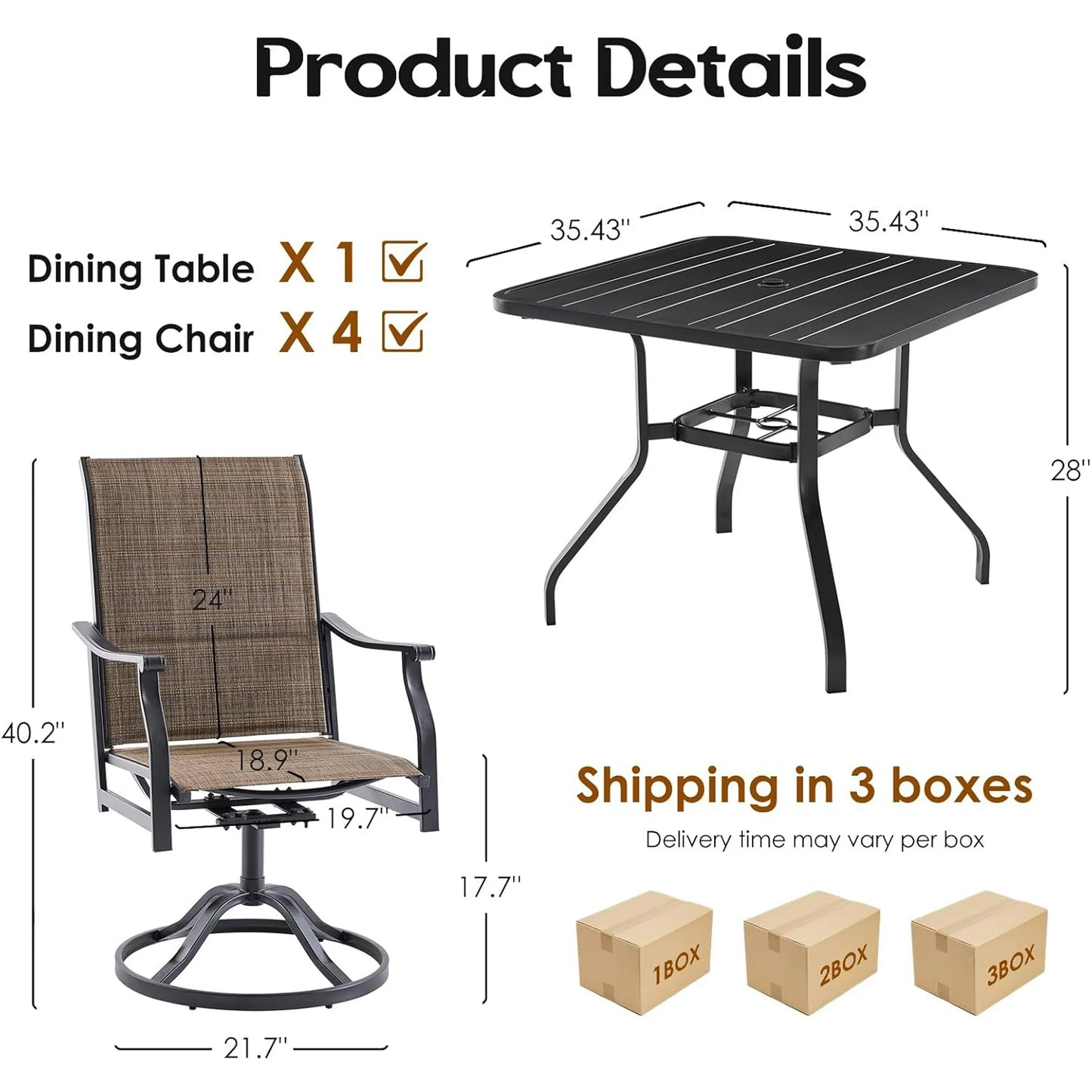 Farini Outdoor Dining Chairs Set, 360°Swivel Patio Dining Chair with Textilene Fabric, Outdoor Metal Armchair All Weather Resistant, Ergonomic Comfort, Perfect for Patio, Backyard, Balcony