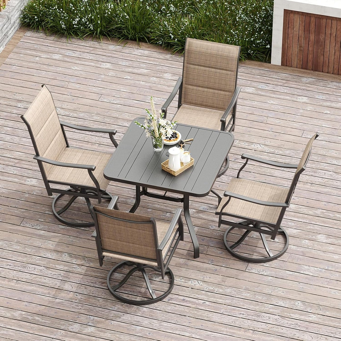 Farini Outdoor Dining Chairs Set, 360°Swivel Patio Dining Chair with Textilene Fabric, Outdoor Metal Armchair All Weather Resistant, Ergonomic Comfort, Perfect for Patio, Backyard, Balcony