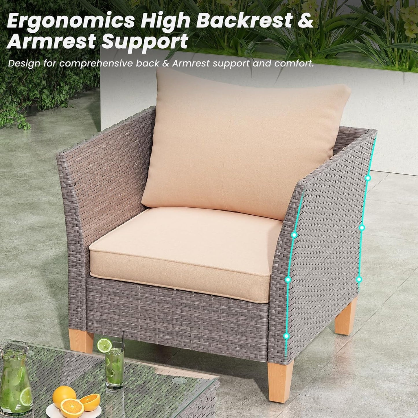 Farini Outdoor Wicker conversation sets, (4,7,9 Pieces) Patio Furniture Sofa Set with Coffee Table, All Weather for Garden, Backyard, Balcony