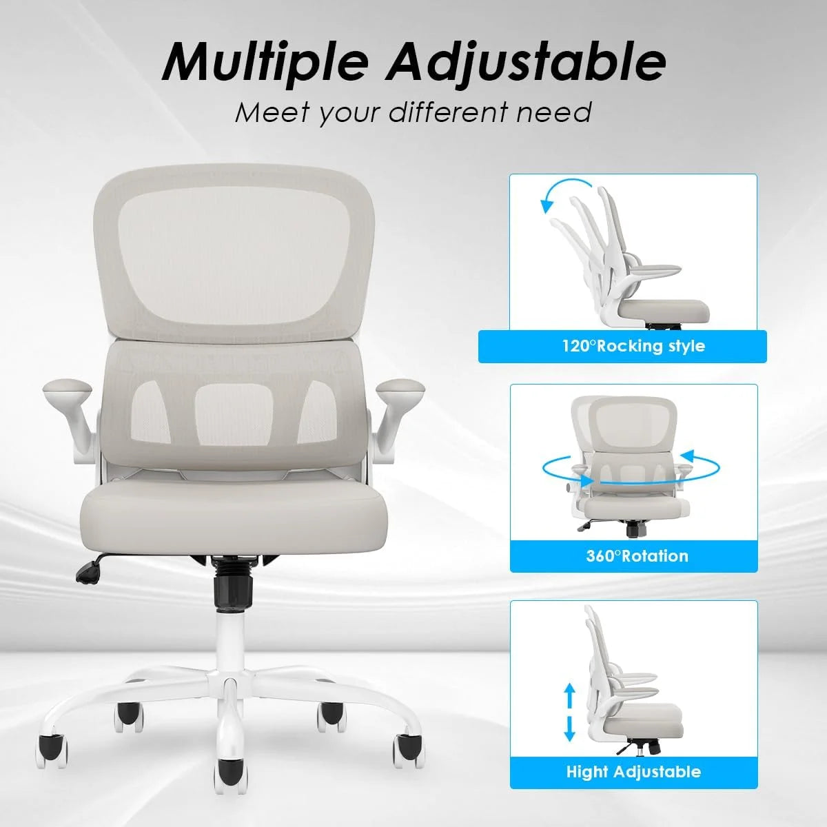 Farini Ergonomic Office Chair, Mesh Desk Chair with Lumbar Support, Comfy Computer Desk Chair with Flip Armrest Rolling Wheels for Home Study Room Office