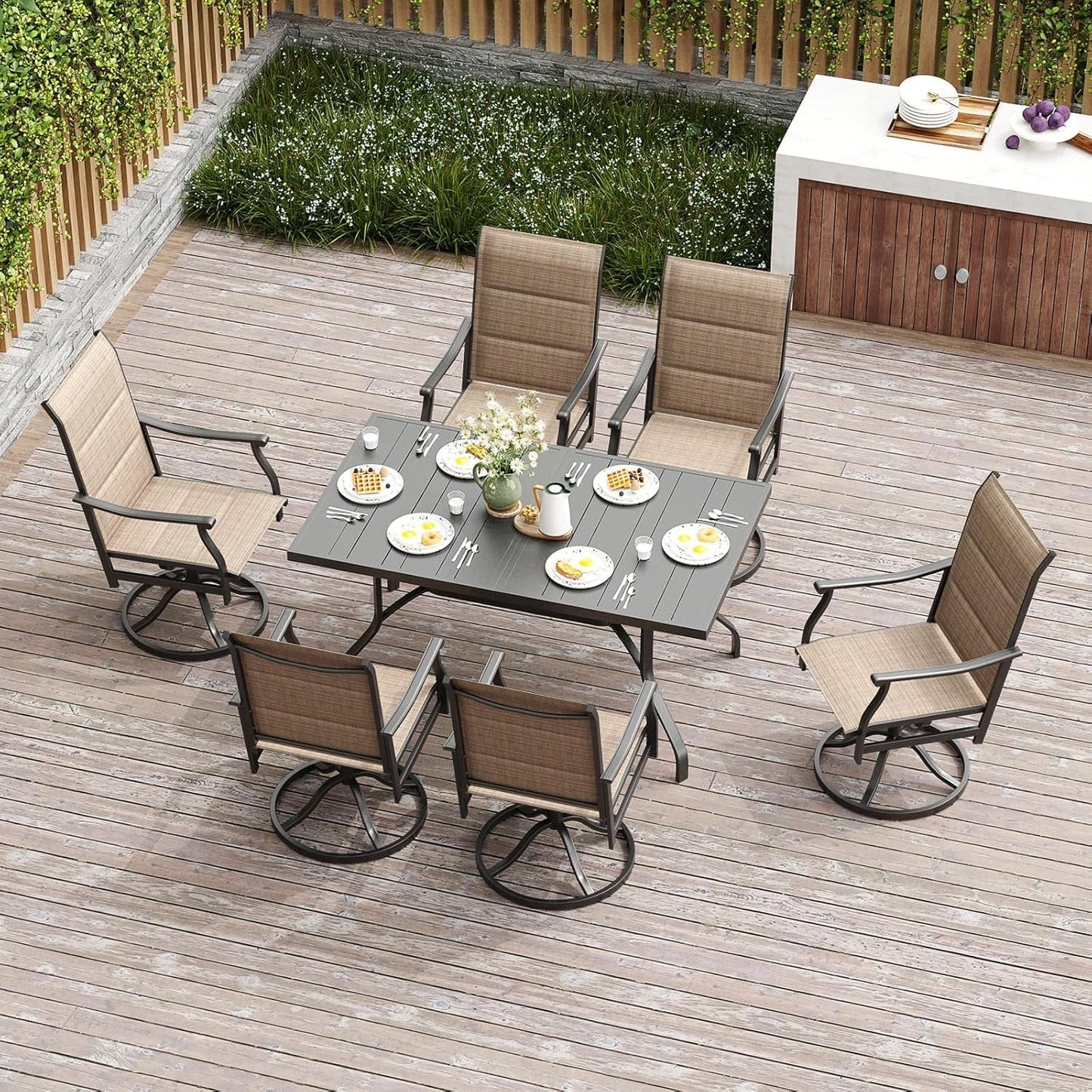 Farini Outdoor Dining Chairs Set, 360°Swivel Patio Dining Chair with Textilene Fabric, Outdoor Metal Armchair All Weather Resistant, Ergonomic Comfort, Perfect for Patio, Backyard, Balcony