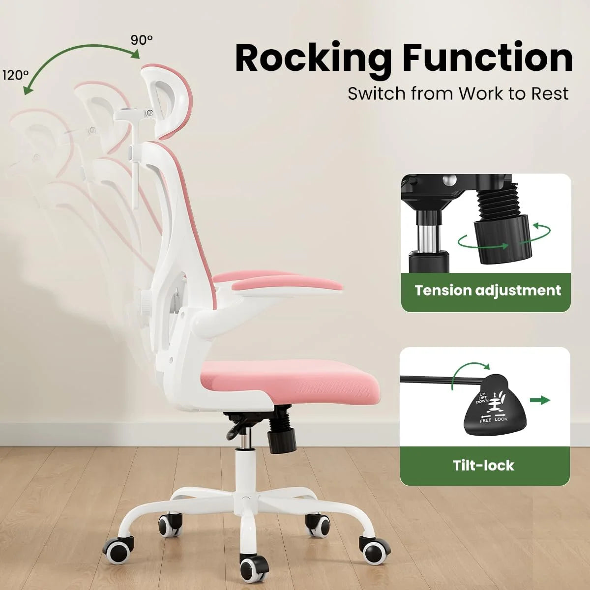 Farini Ergonomic Office Chair,Home Office Desk Chair with Adjustable Lumbar Support and Armrests,Comfy Computer Desk Chair with Headrest,for Home and Office