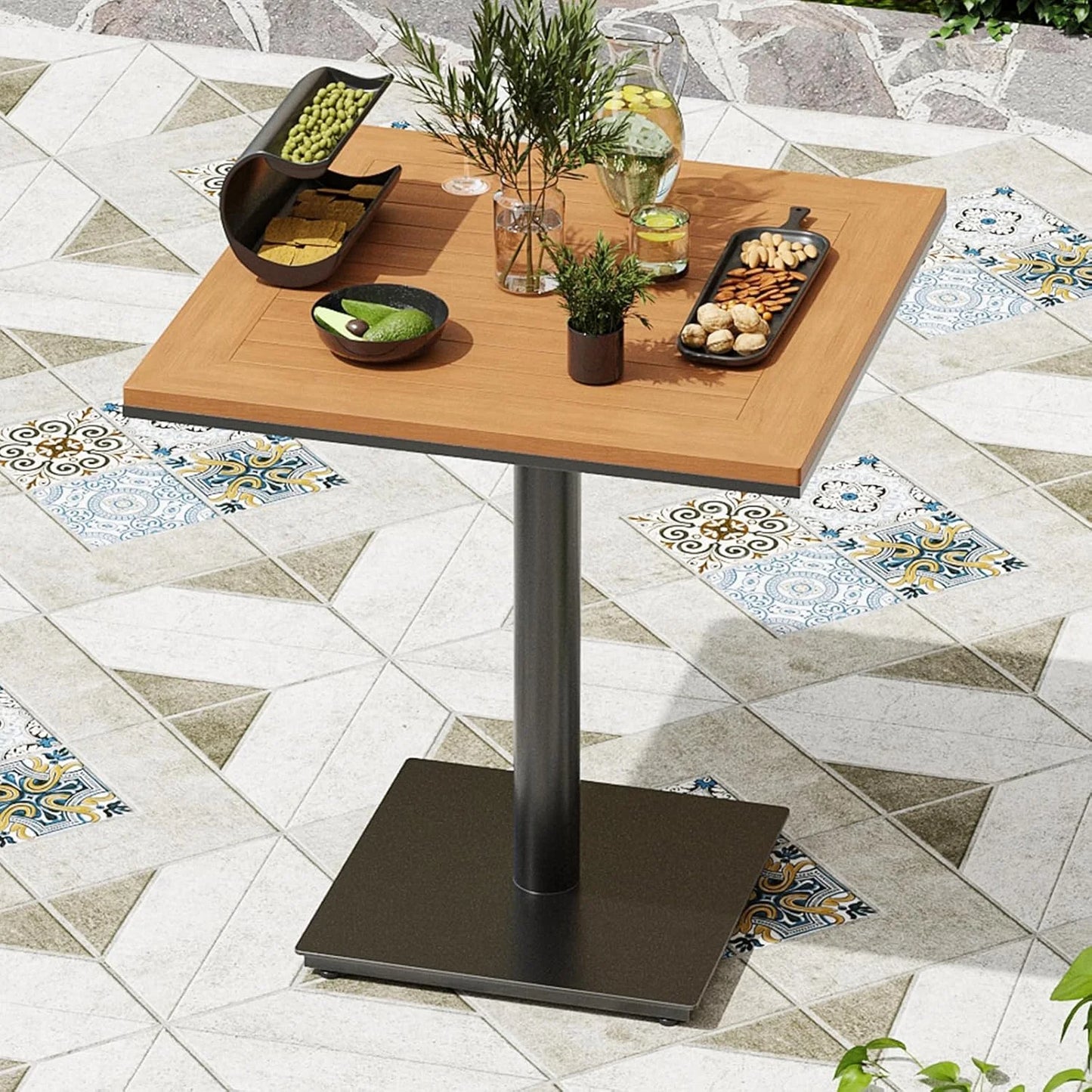 Farini Patio Furniture Table, Outdoor Dining Set of Patio Table, Plastic Wooden Top Outdoor Furniture Table for Lawn, Deck, Backyard, Poolside