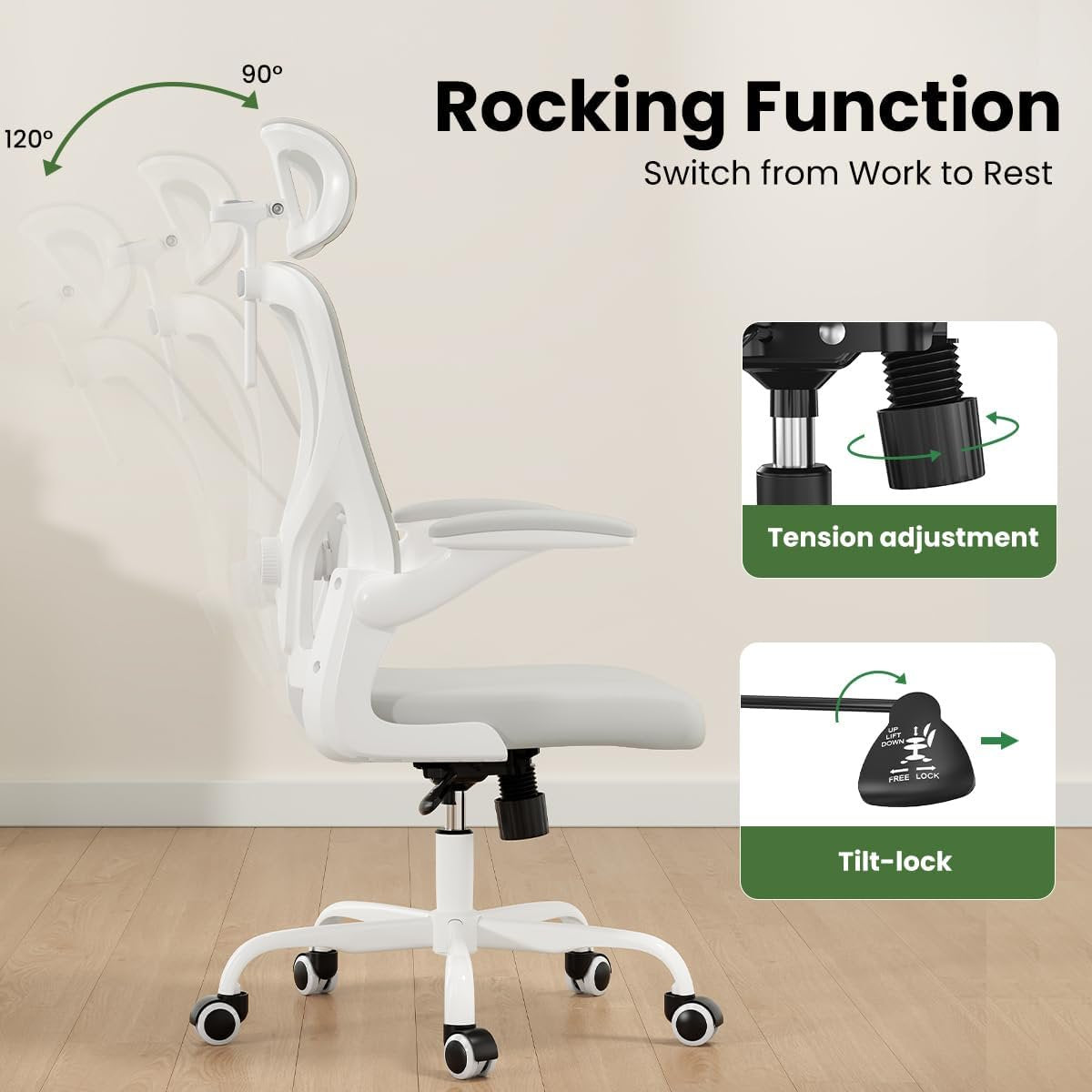 Farini Ergonomic Office Chair,Home Office Desk Chair with Adjustable Lumbar Support and Armrests,Comfy Computer Desk Chair with Headrest,for Home and Office