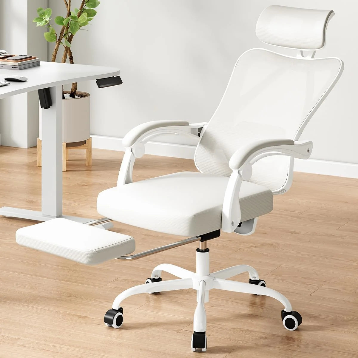 Farini Ergonomic Office Chair with Footrest, Mesh Office Desk Chair with Headrest, High Back Computer Chair with Adjustable Lumbar Support for Home Office Study Room Bedroom