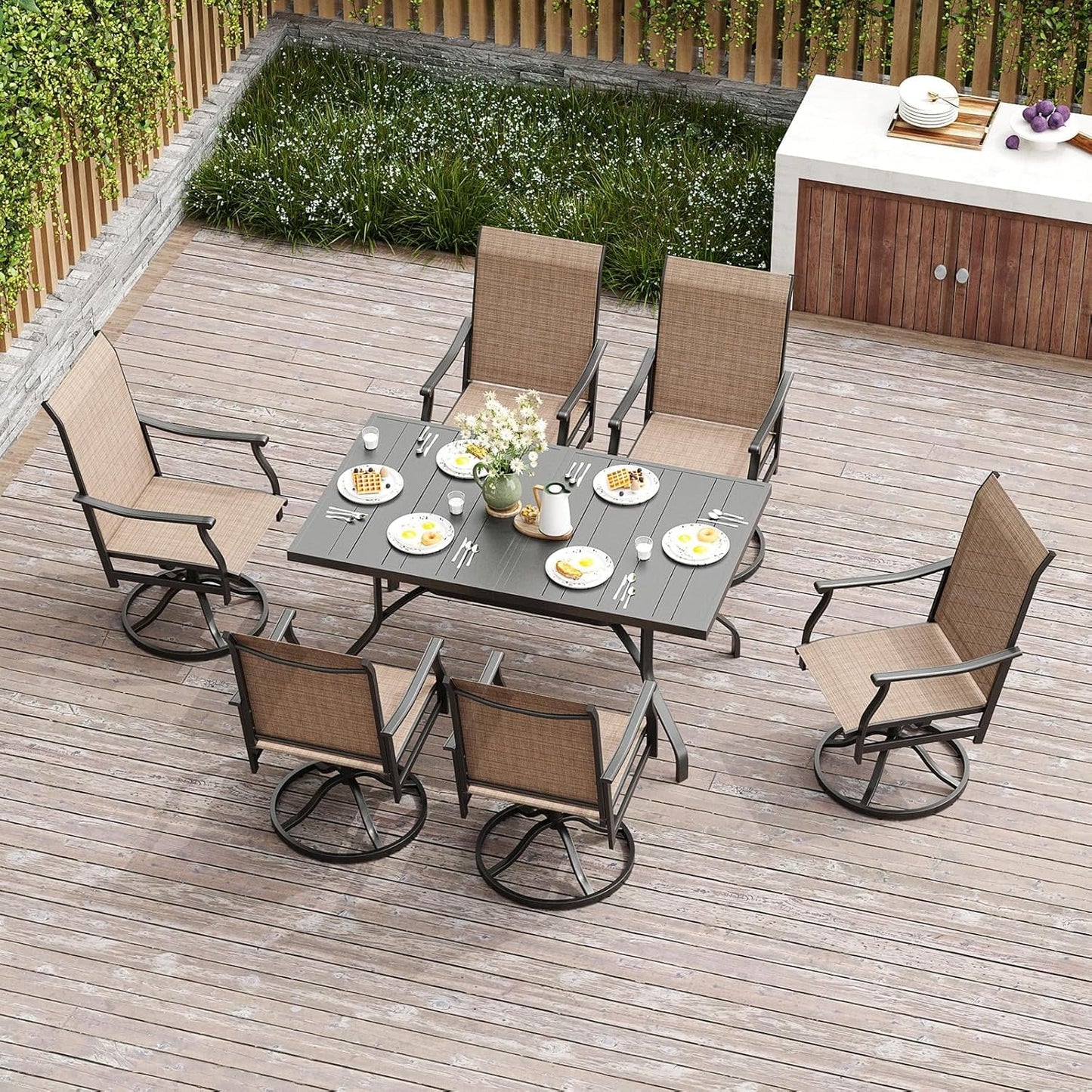 Farini Outdoor Dining Chairs Set, 360°Swivel Patio Dining Chair with Textilene Fabric, Outdoor Metal Armchair All Weather Resistant, Ergonomic Comfort, Perfect for Patio, Backyard, Balcony