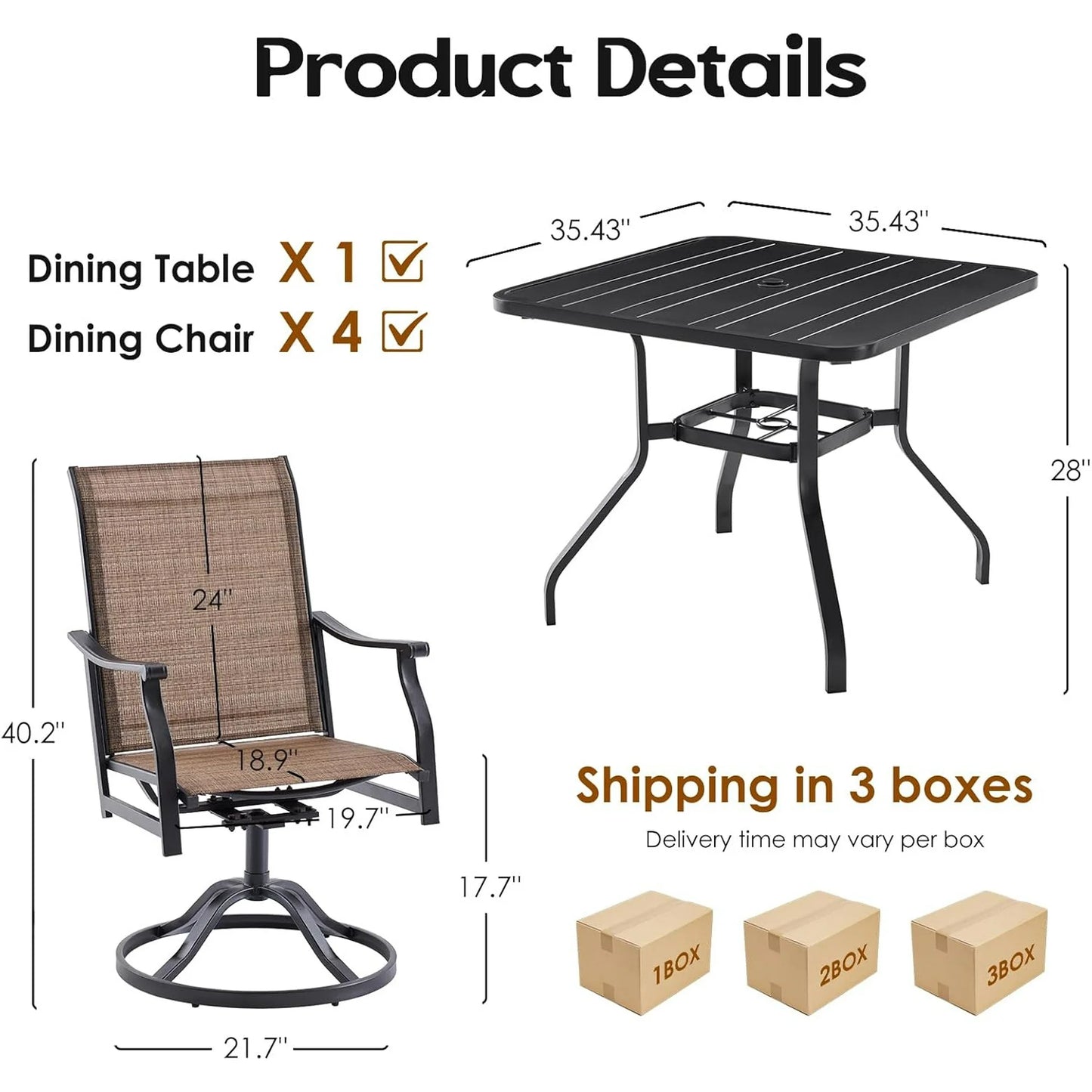 Farini Outdoor Dining Chairs Set, 360°Swivel Patio Dining Chair with Textilene Fabric, Outdoor Metal Armchair All Weather Resistant, Ergonomic Comfort, Perfect for Patio, Backyard, Balcony