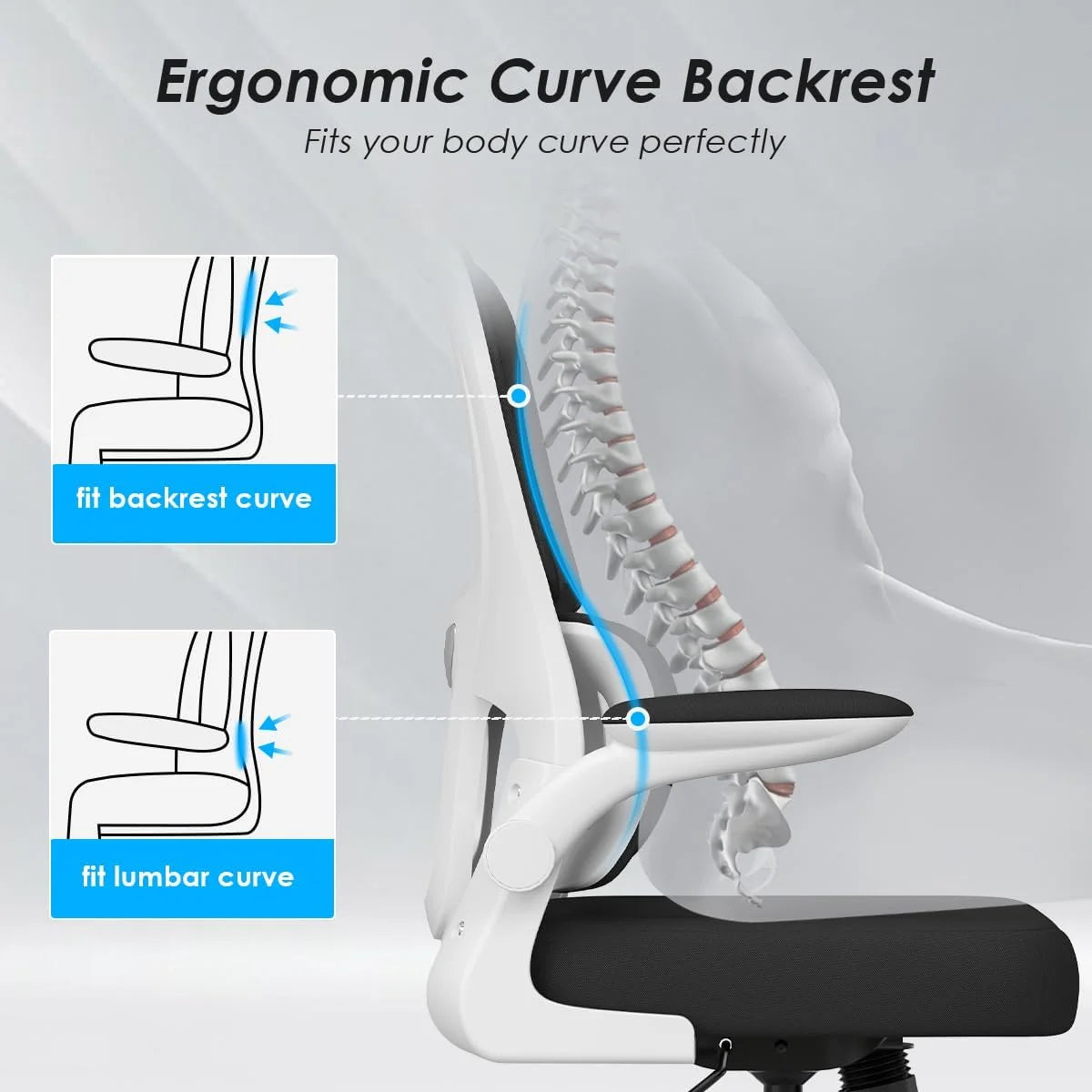 Farini Ergonomic Office Chair, Mesh Desk Chair with Lumbar Support, Comfy Computer Desk Chair with Flip Armrest Rolling Wheels for Home Study Room Office
