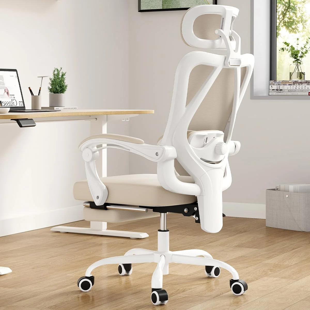 Farini Ergonomic Office Chair with Footrest, Mesh Office Desk Chair with Headrest, High Back Computer Chair with Adjustable Lumbar Support for Home Office Study Room Bedroom