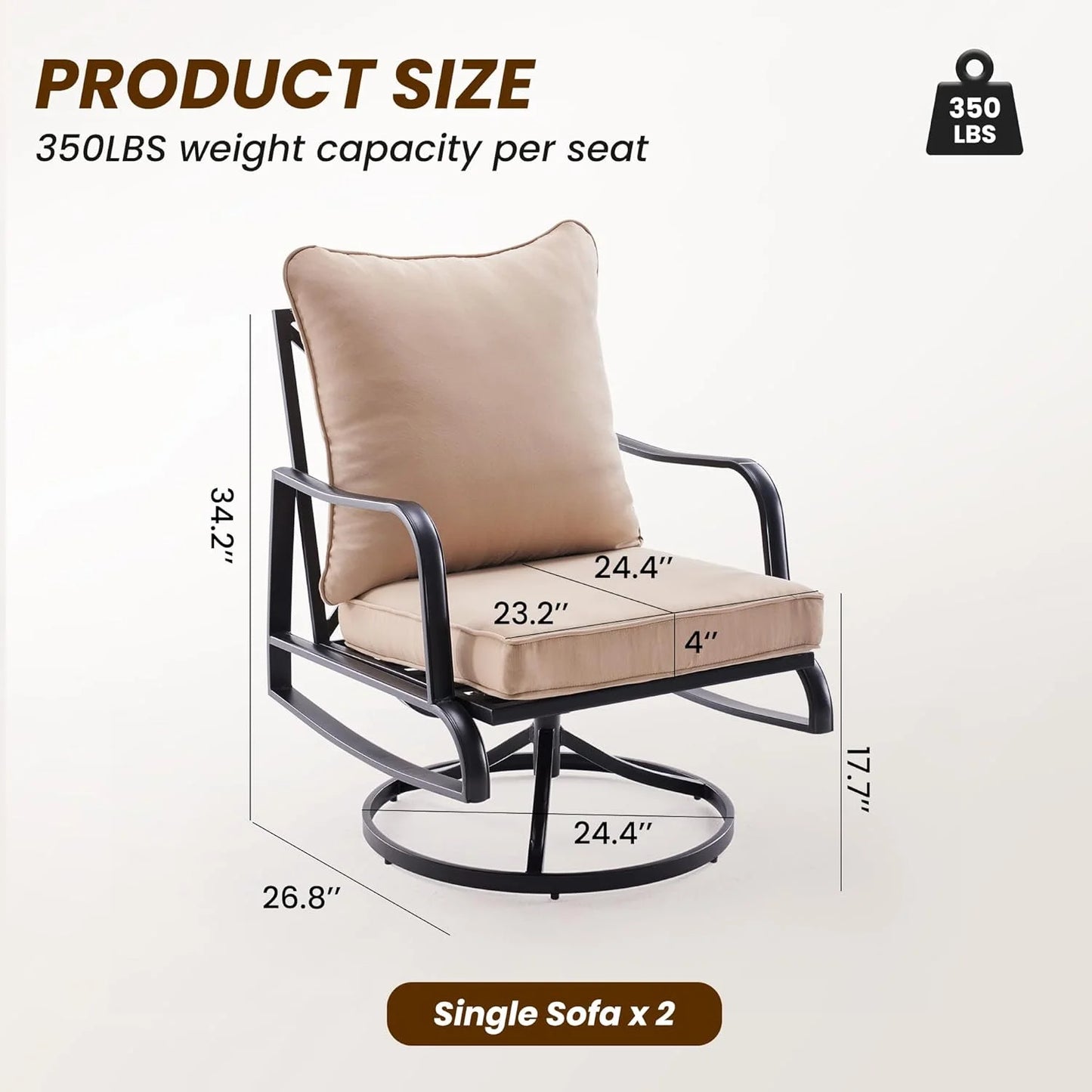 Farini Small Patio Furniture Set of 2, Outdoor Swivel and Rocking Patio Chairs, Metal Outdoor Swivel Chair Sofa with 4" Thick Cushions, Bistro Set for Porch, Balcony, and Backyard