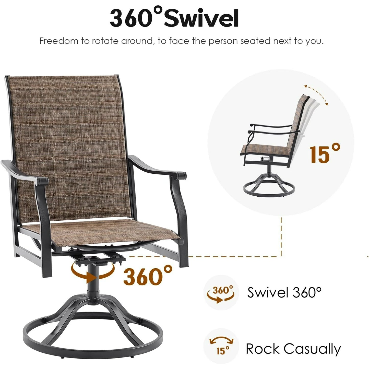 Farini Outdoor Dining Chairs Set, 360°Swivel Patio Dining Chair with Textilene Fabric, Outdoor Metal Armchair All Weather Resistant, Ergonomic Comfort, Perfect for Patio, Backyard, Balcony