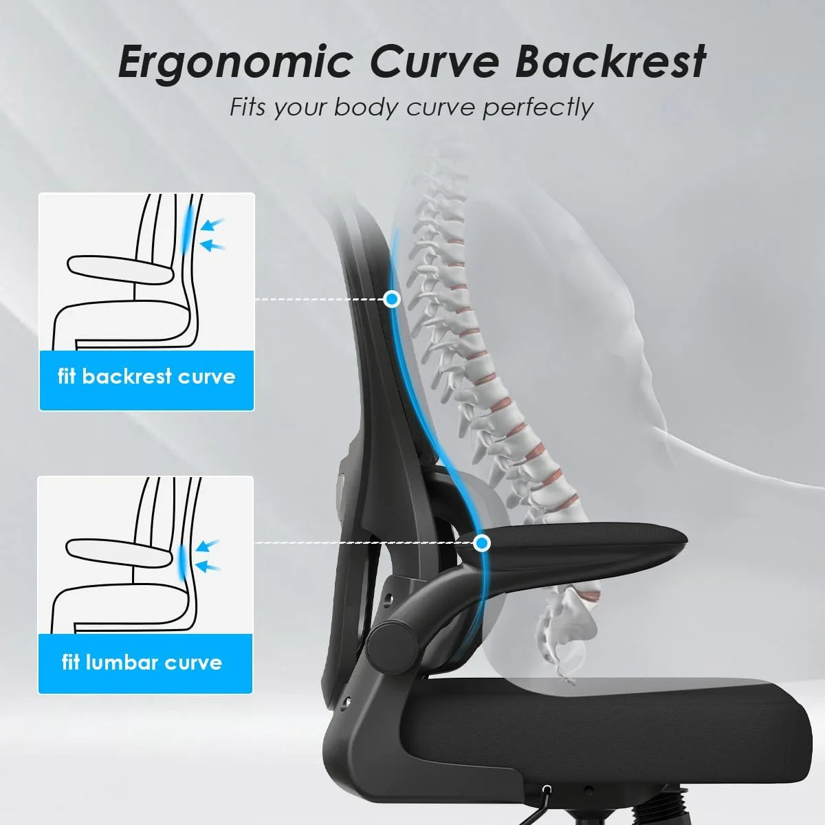 Farini Ergonomic Office Chair, Mesh Desk Chair with Lumbar Support, Comfy Computer Desk Chair with Flip Armrest Rolling Wheels for Home Study Room Office