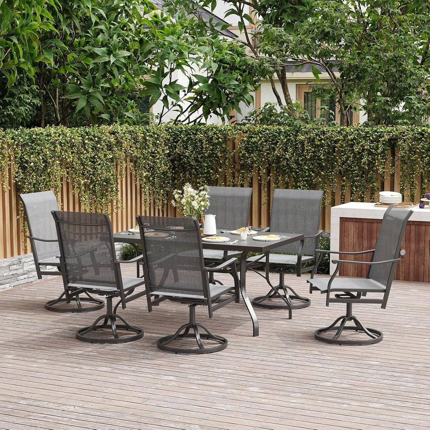 Farini Outdoor Dining Chairs Set, 360°Swivel Patio Dining Chair with Textilene Fabric, Outdoor Metal Armchair All Weather Resistant, Ergonomic Comfort, Perfect for Patio, Backyard, Balcony