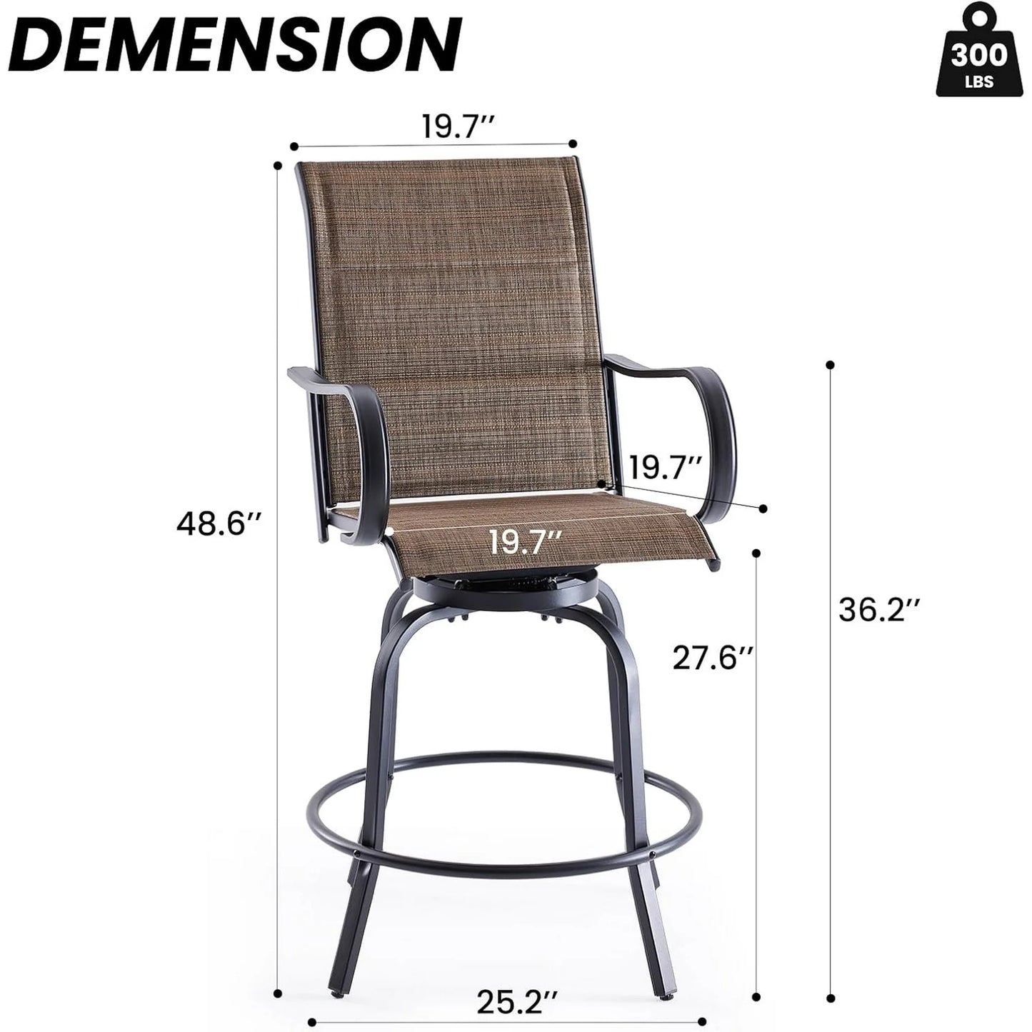Farini Outdoor Bar Stools Set, 360°Swivel Patio Barstools with Textile Fabric,Ergonomic Comfort Bar Height Tall Outdoor Stools for Balcony