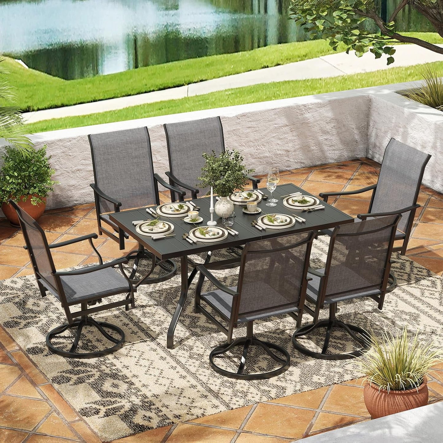 Farini Outdoor Dining Chairs Set, 360°Swivel Patio Dining Chair with Textilene Fabric, Outdoor Metal Armchair All Weather Resistant, Ergonomic Comfort, Perfect for Patio, Backyard, Balcony
