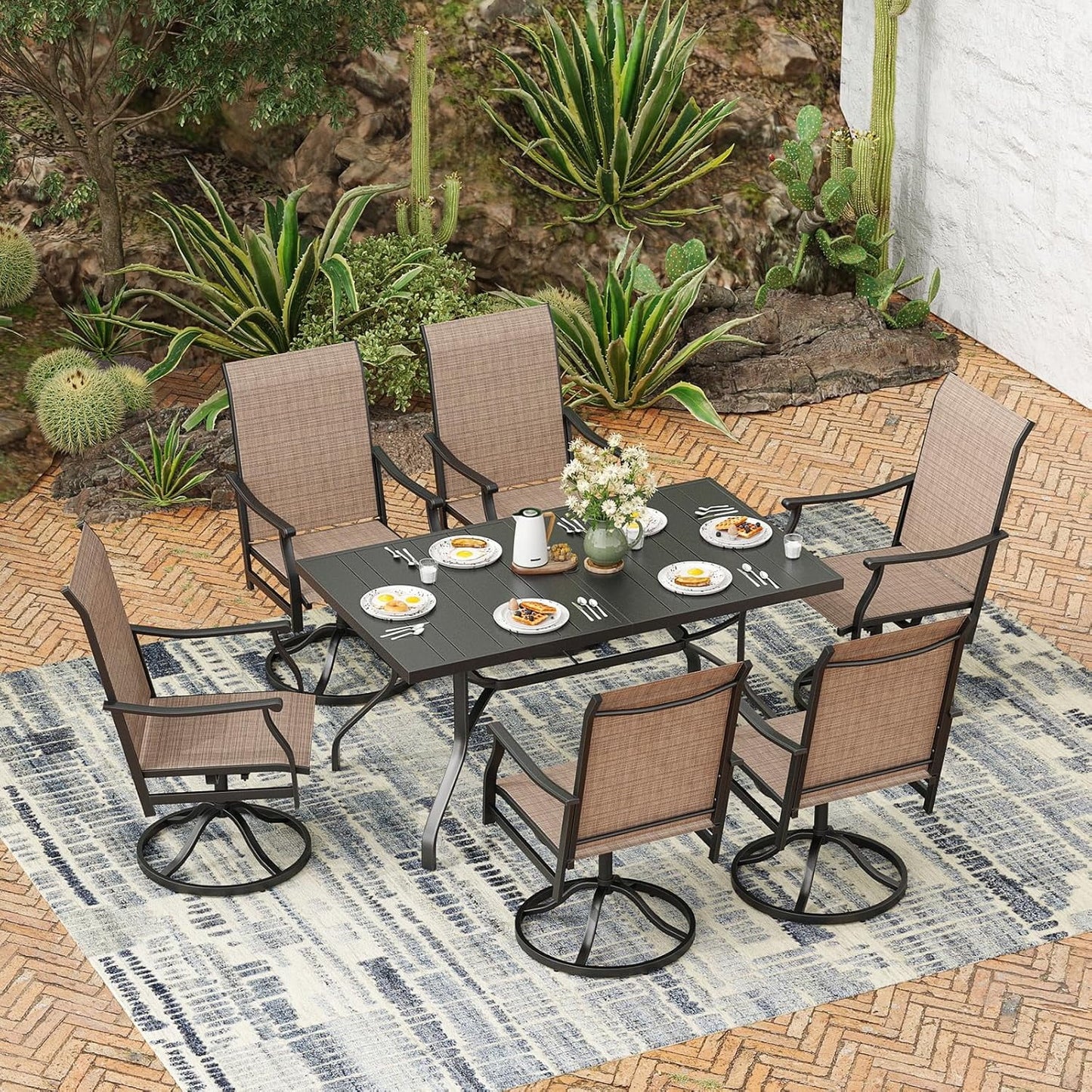 Farini Outdoor Dining Chairs Set, 360°Swivel Patio Dining Chair with Textilene Fabric, Outdoor Metal Armchair All Weather Resistant, Ergonomic Comfort, Perfect for Patio, Backyard, Balcony