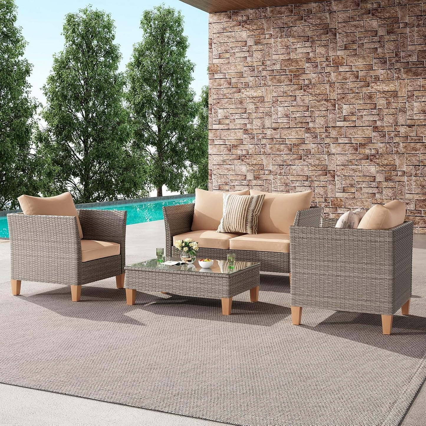 Farini Outdoor Wicker conversation sets, (4,7,9 Pieces) Patio Furniture Sofa Set with Coffee Table, All Weather for Garden, Backyard, Balcony