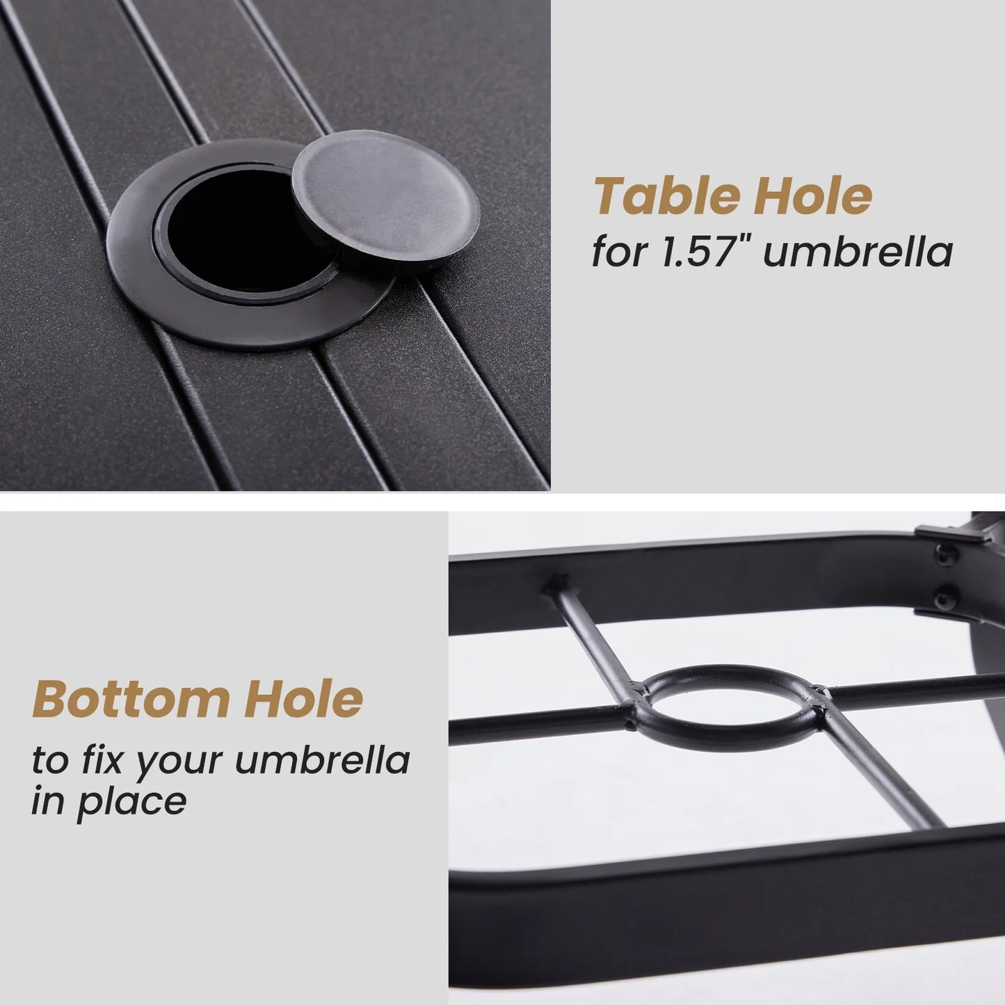 Farini Patio Dining Table, Square Outdoor Dining Table with 1.57" Umbrella Hole for Patio Graden Backyard and Poolside