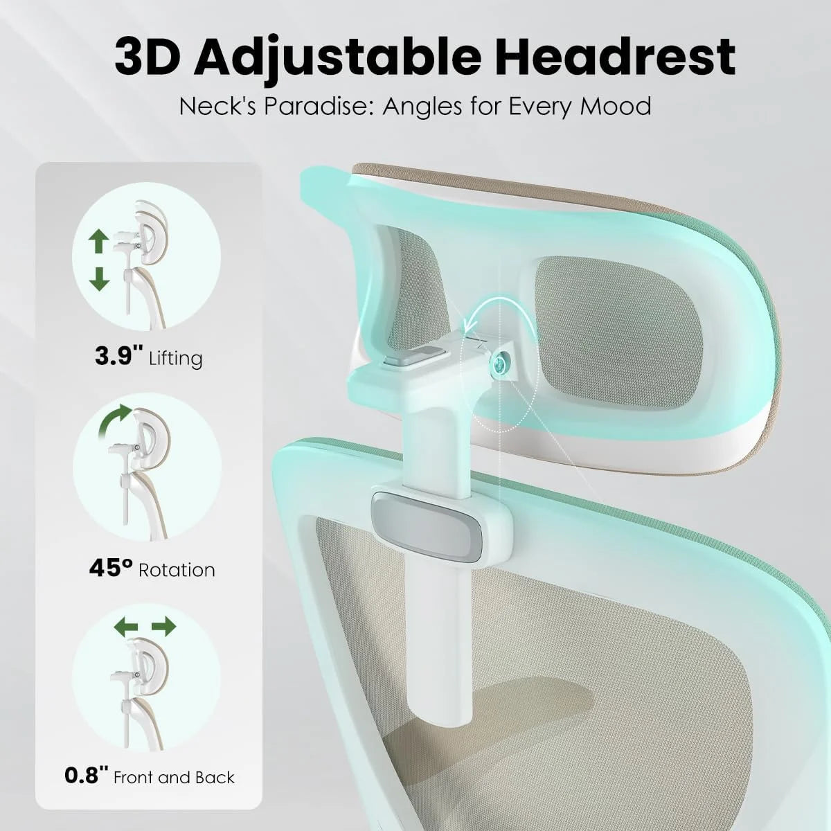 Farini Ergonomic Office Chair,Home Office Desk Chair with Adjustable Lumbar Support and Armrests,Comfy Computer Desk Chair with Headrest,for Home and Office